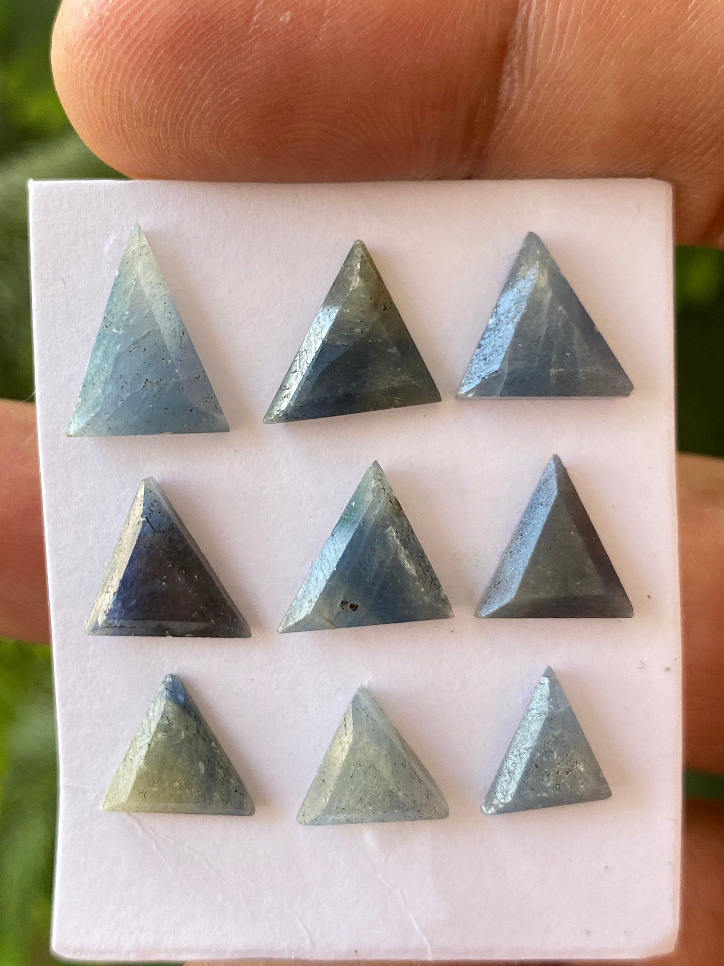 Natural rare  blue sapphire  Triangles geometric design stepcut flats weight 26 carats pcs 9 size 9.8x7.2mm-13x10mm blue sapphire triangles