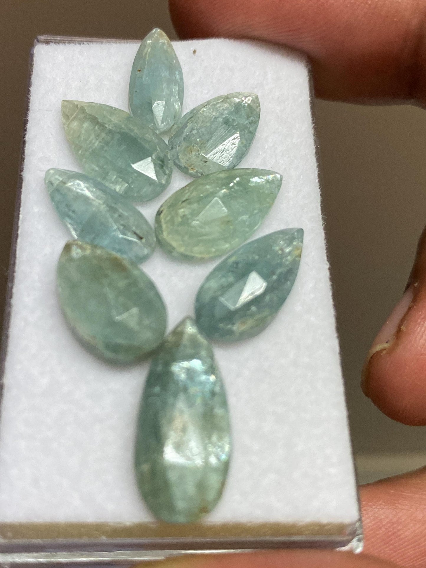 wow rare aqua color kyanite rosecut pear shape amazing quality lovely color weight 24.50 carats pieces 8 size 12x7mm-17x7mm rosecut gems