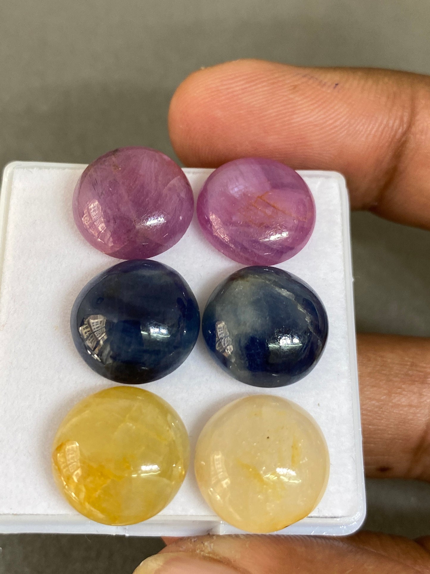 Rare natural pink sapphire yellow sapphire blue sapphire round cabochons pair 14mm wt 68 cts pcs 6 sapphire round cabochons natural sapphire