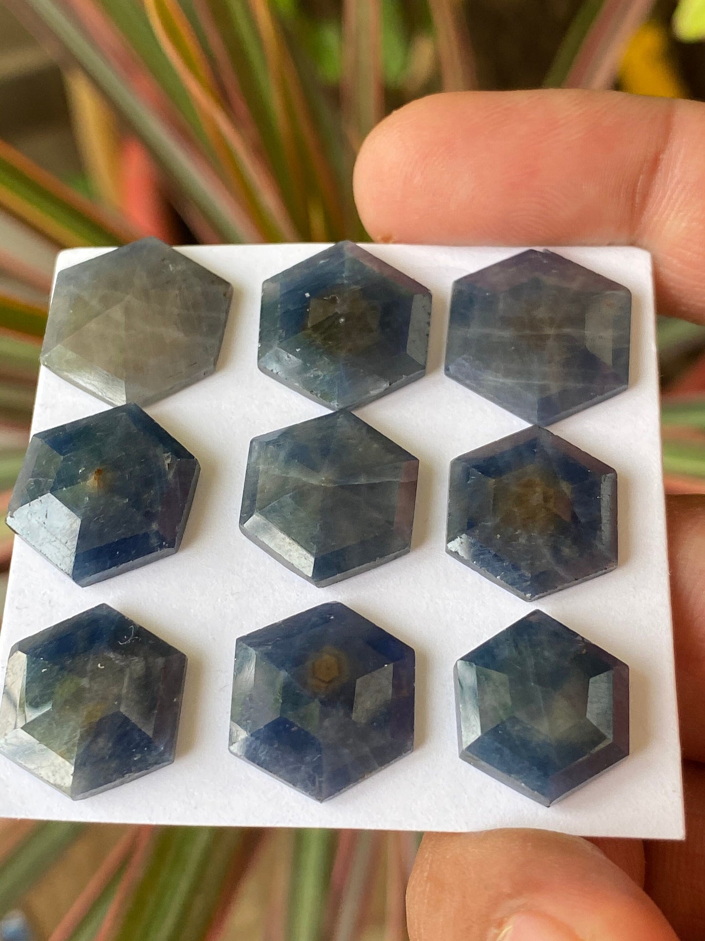 Fascinating Rare blue sapphire hexagon step cuts watermelon wt 94 cts pcs 9 size 15.5x13.5mm-18x16mm blue sapphire stepcut hexagon flatbacks