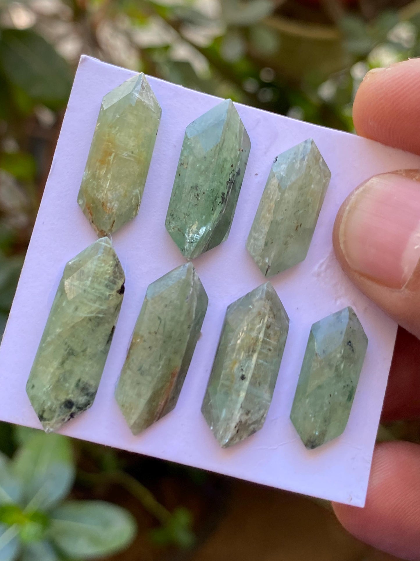 Fascinating rare moss green kyanite hexagon elongated flats fine quality weight 57 carats size 16.5x7mm-26x9mm pcs 7 moss green hexagon