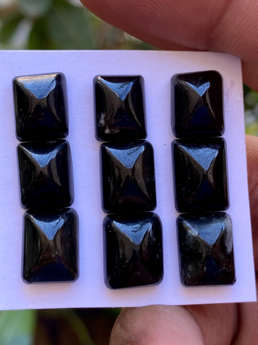 Gorgeous rare Black tourmaline sugar loaf cabochons  wholesale lot wt 45.95 cts pcs 9 size 10.5x8.5mm-11.6x9mm black tourmaline cabochons