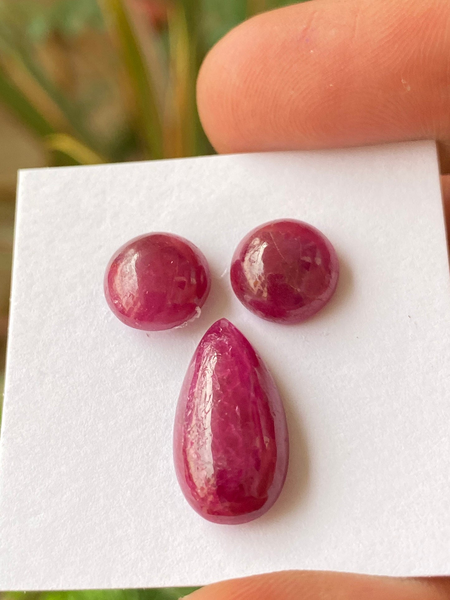 Stunning  Rare ruby round cabochon ruby pear pendant earrings supply pcs 3 wt 19 cts size 9.9mm-9.9x8.5mm unheated untreated ruby cabochons