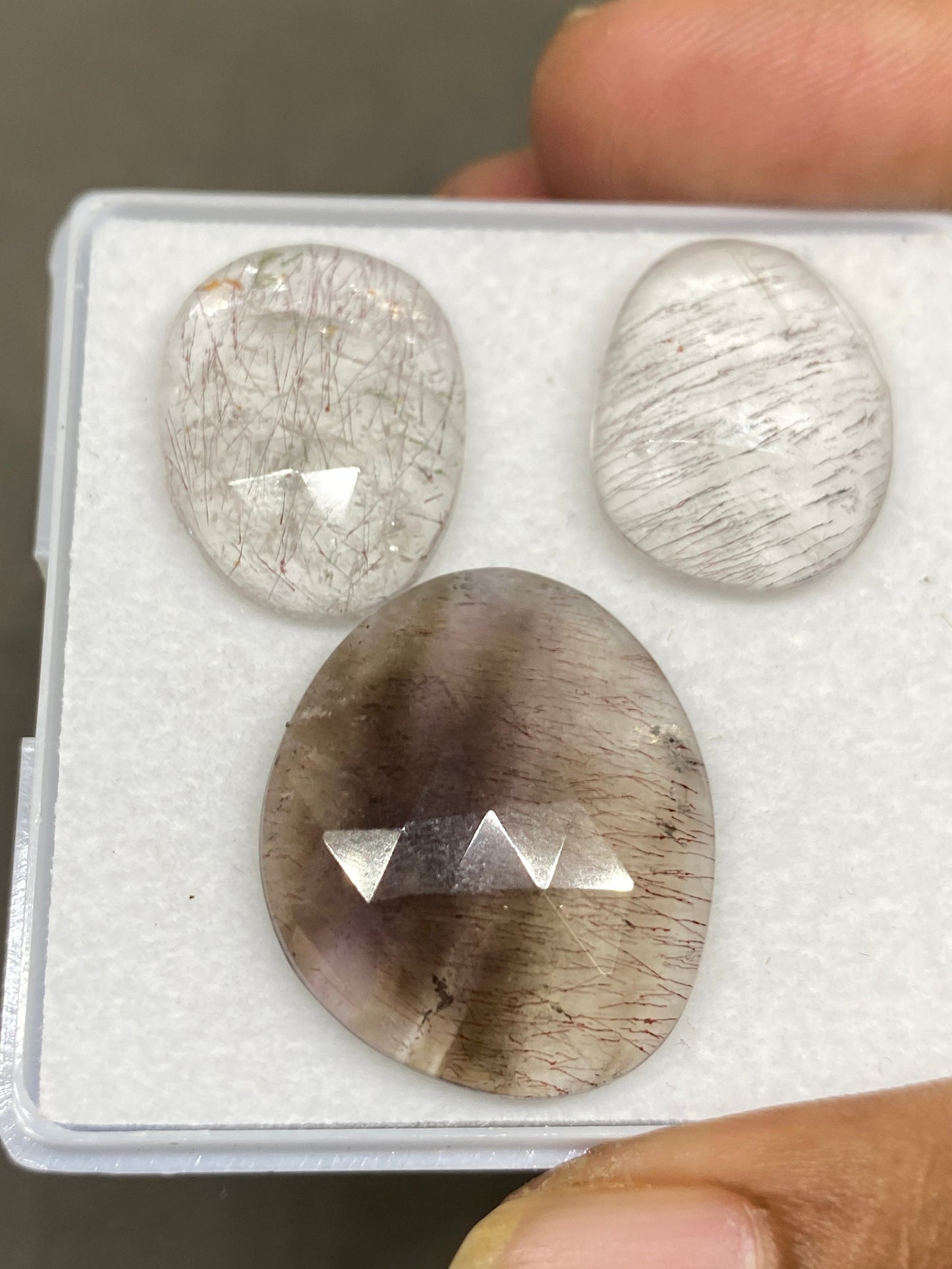 Rare huge Super seven rosecut amethyst rutile quartz lepidocrocite cacoxenite aaa gems wt 41 carats size 19x15mm-25x22mm pcs 3 rosecut