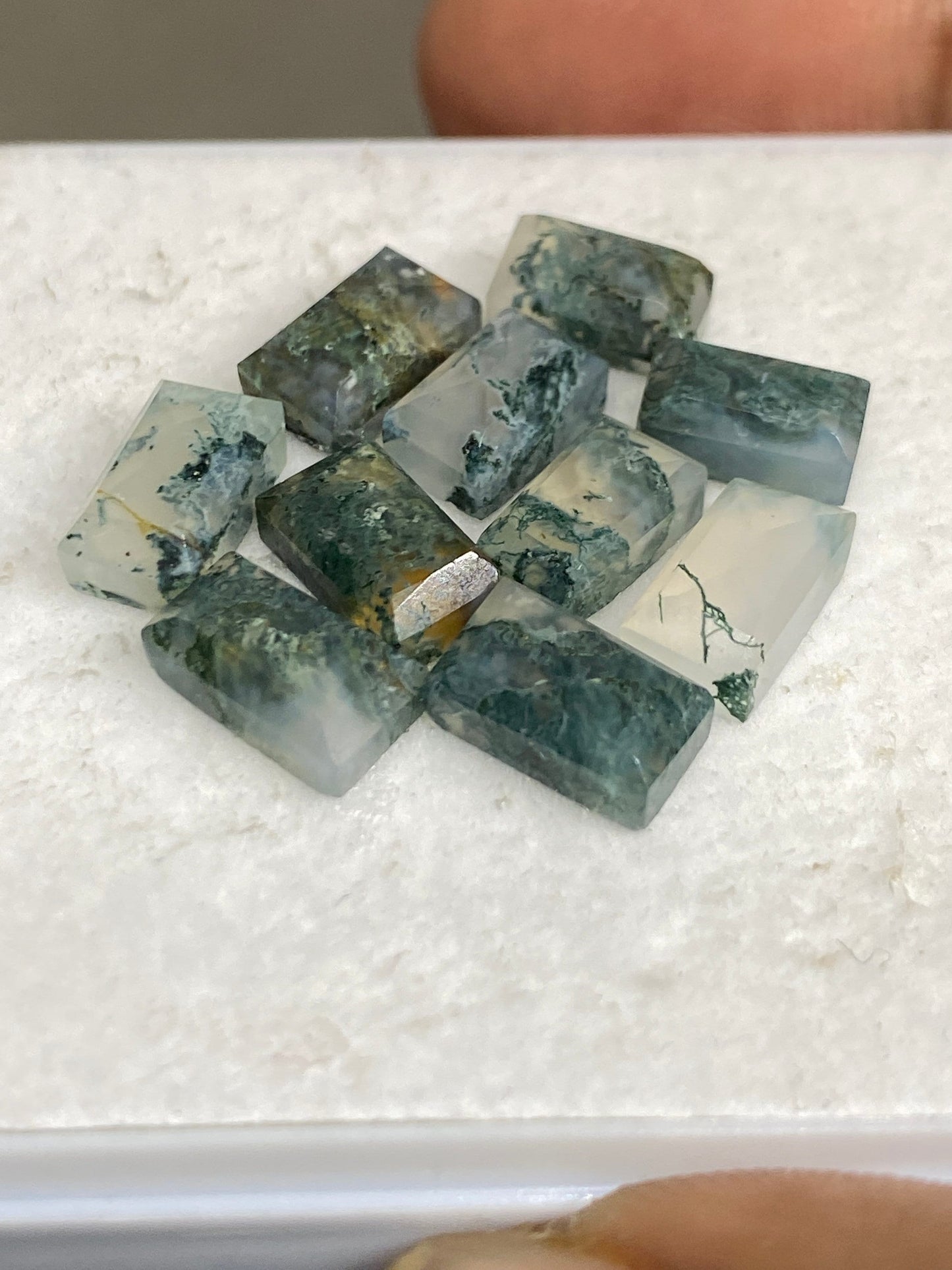 Cute Rutiliated green agate moss agate stepcut flats pcs 10 wt 18 carats size 8x5-9x5mm cushion geometric stepcut flatback gems