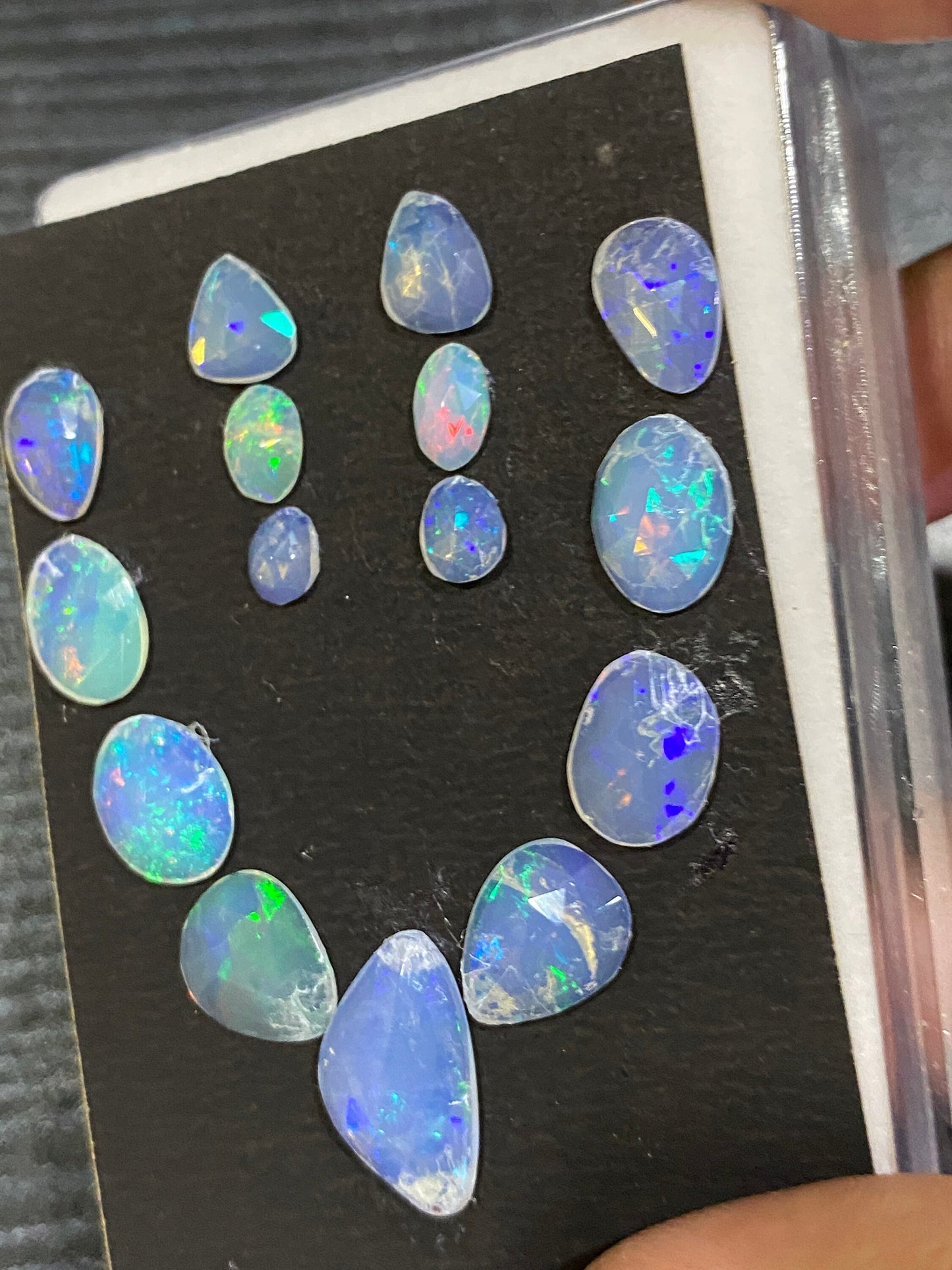 Mesmerising blue green Ethiopian opal rosecut necklace Welo opal rosecut aaa wt 15.5 cts pcs 15 size  fire natural opal rosecut