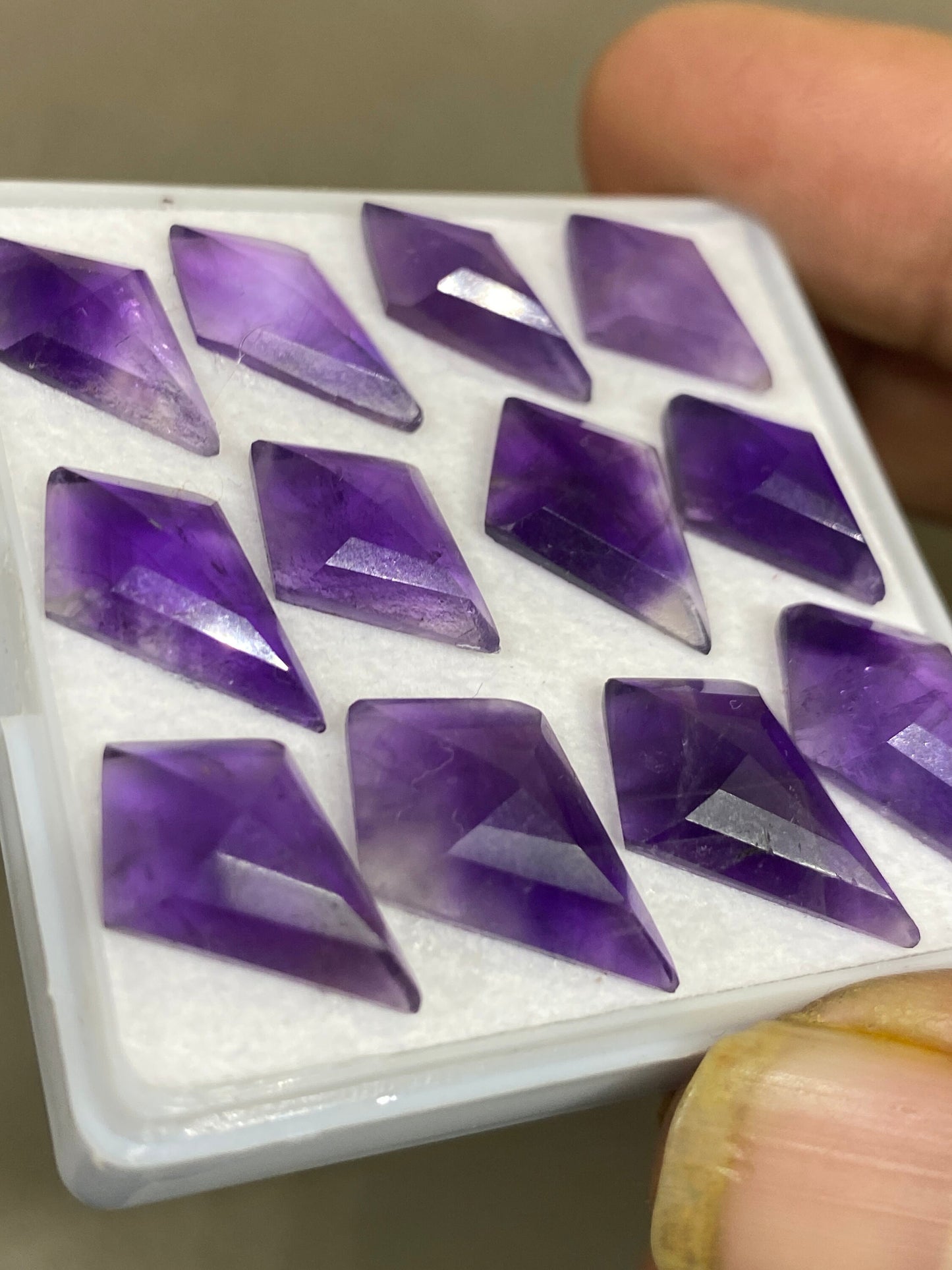 Alluring amethyst  Kite step cuts wt 41 cts  pcs 12 size 15x9-19x12mm Amethyst stepcut kite