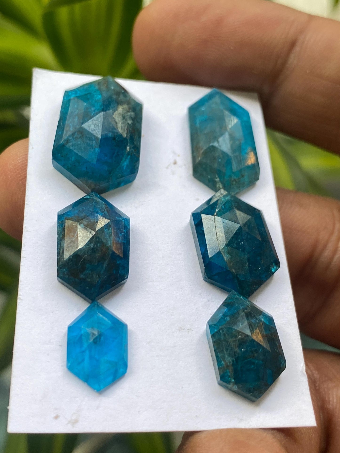 Fabulous  neon blue apatite hexagon stepcut faceted hexagon size fancy hexagon nice pcs 6 color wt 42 cts 11x7-21x12mm apatite hexagon