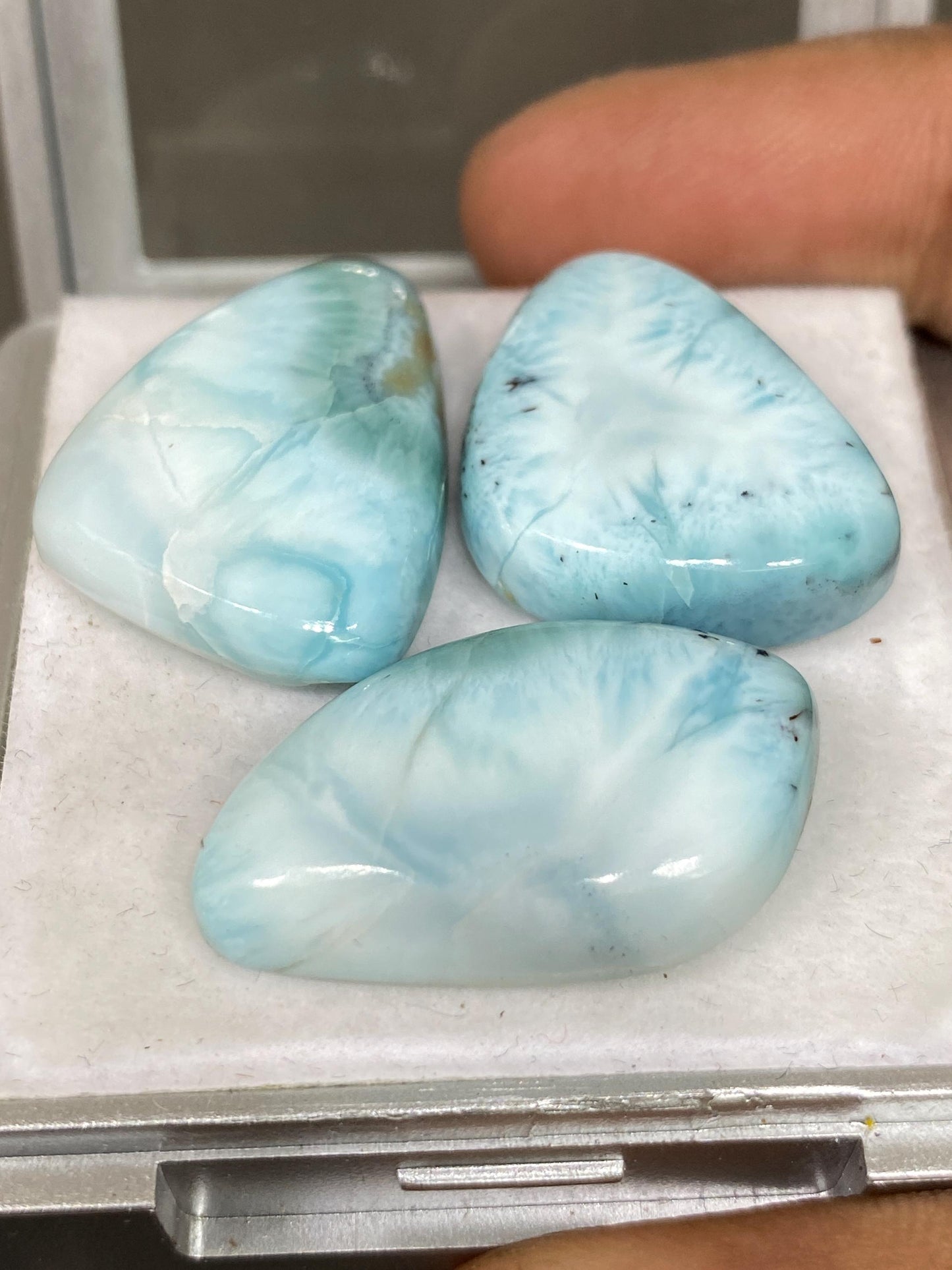 Fantastic rare Smooth Larimar cabochons pcs 3 pendant supply  wt 86 carats size 24x18-27x16mm natural Larimar cabochons fancy shape