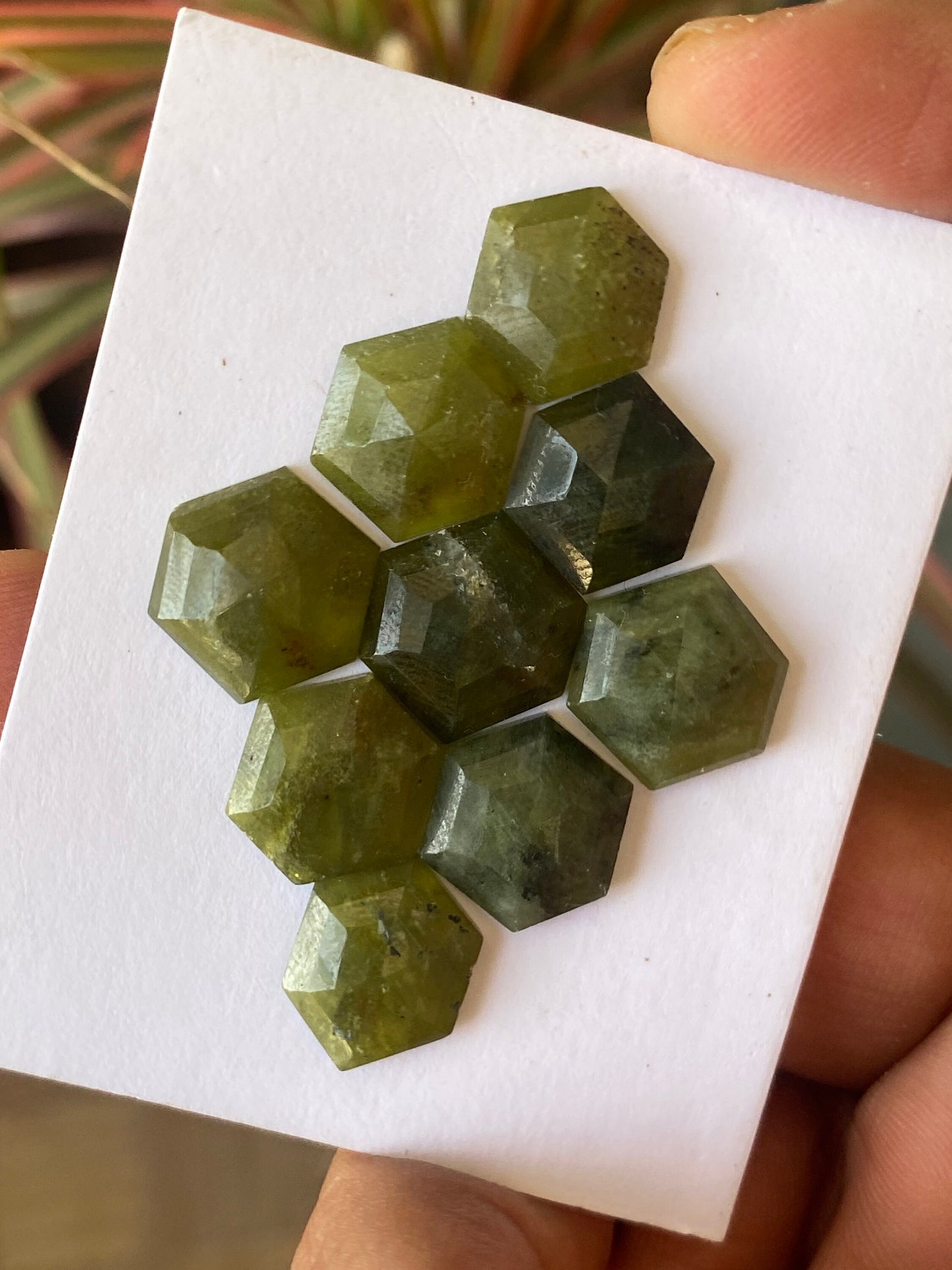 Cute vesuvianite hexagon stepcut wholesale lot weight 55 carats pcs 9 size 13x12-15x14mm flatback gems