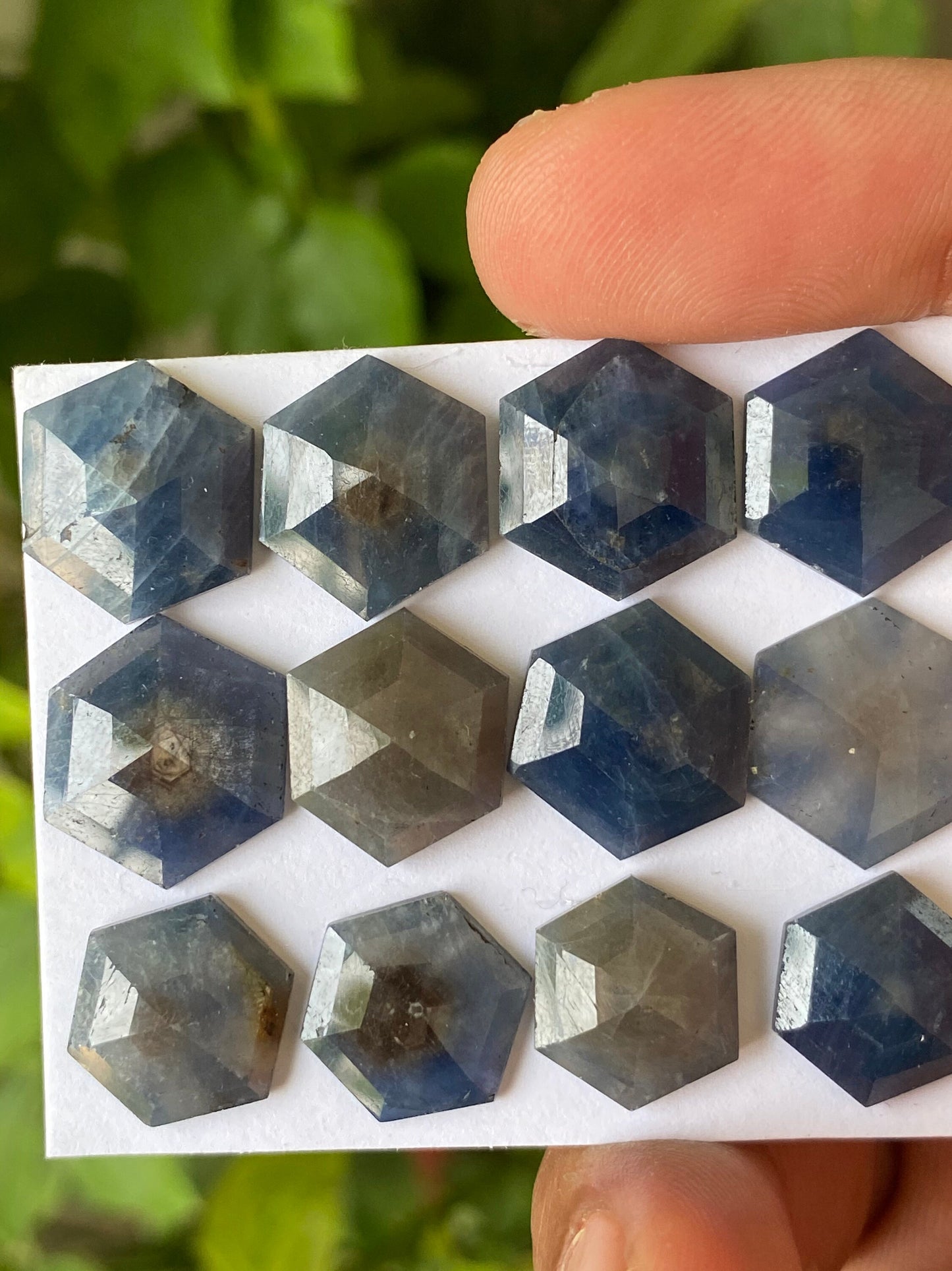 Alluring Rare blue sapphire hexagon step cuts watermelon wt 78.5 cts pcs 12 size 13x11mm-15x13mm blue sapphire stepcut hexagon flatbacks