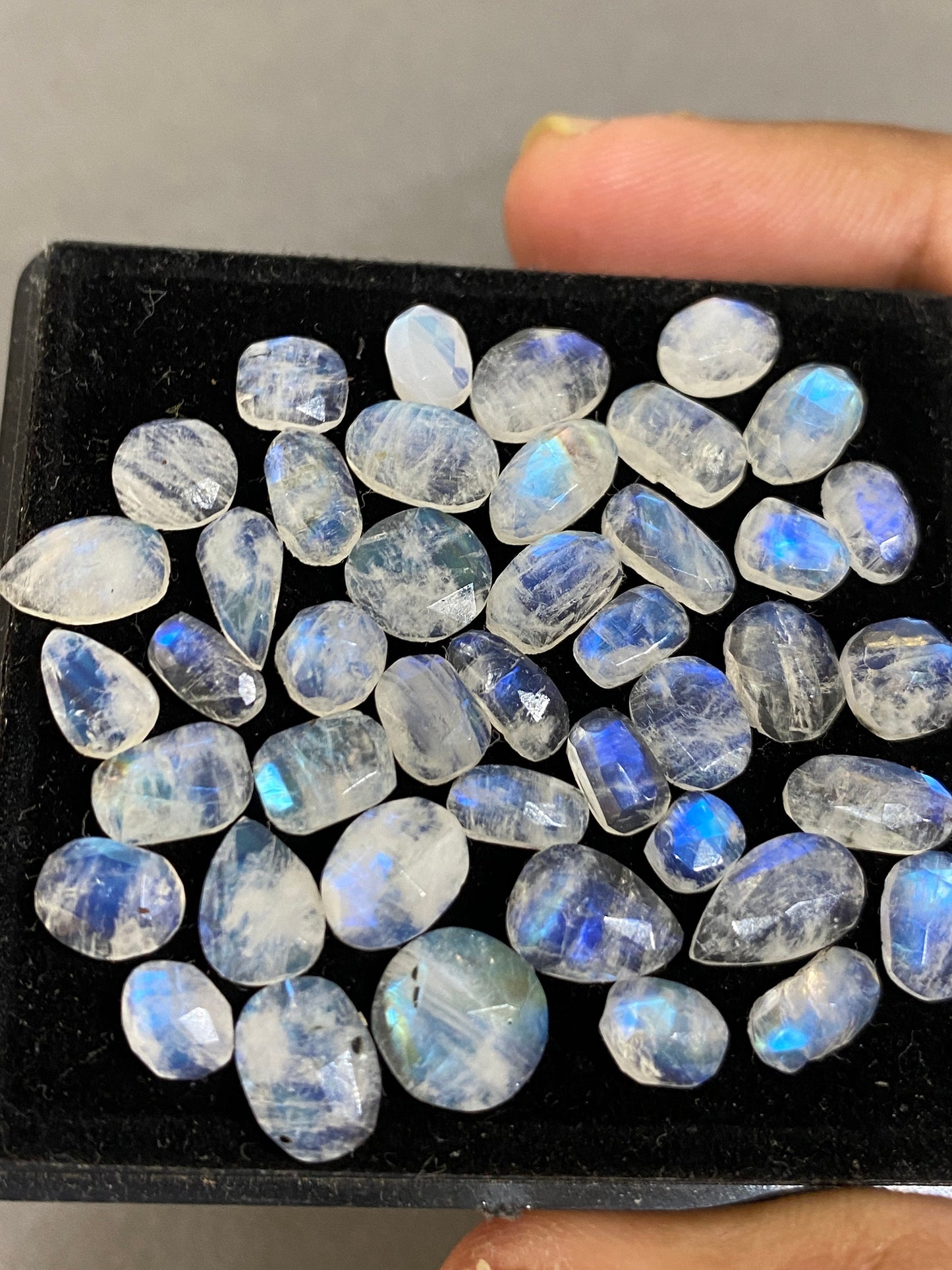 Stunning Blue fire rainbow moonstone unusual faceted rosecut pcs 40 wt 48 cts size 5.7x4.7-9x7mm beautiful fire rainbow moonstone facted