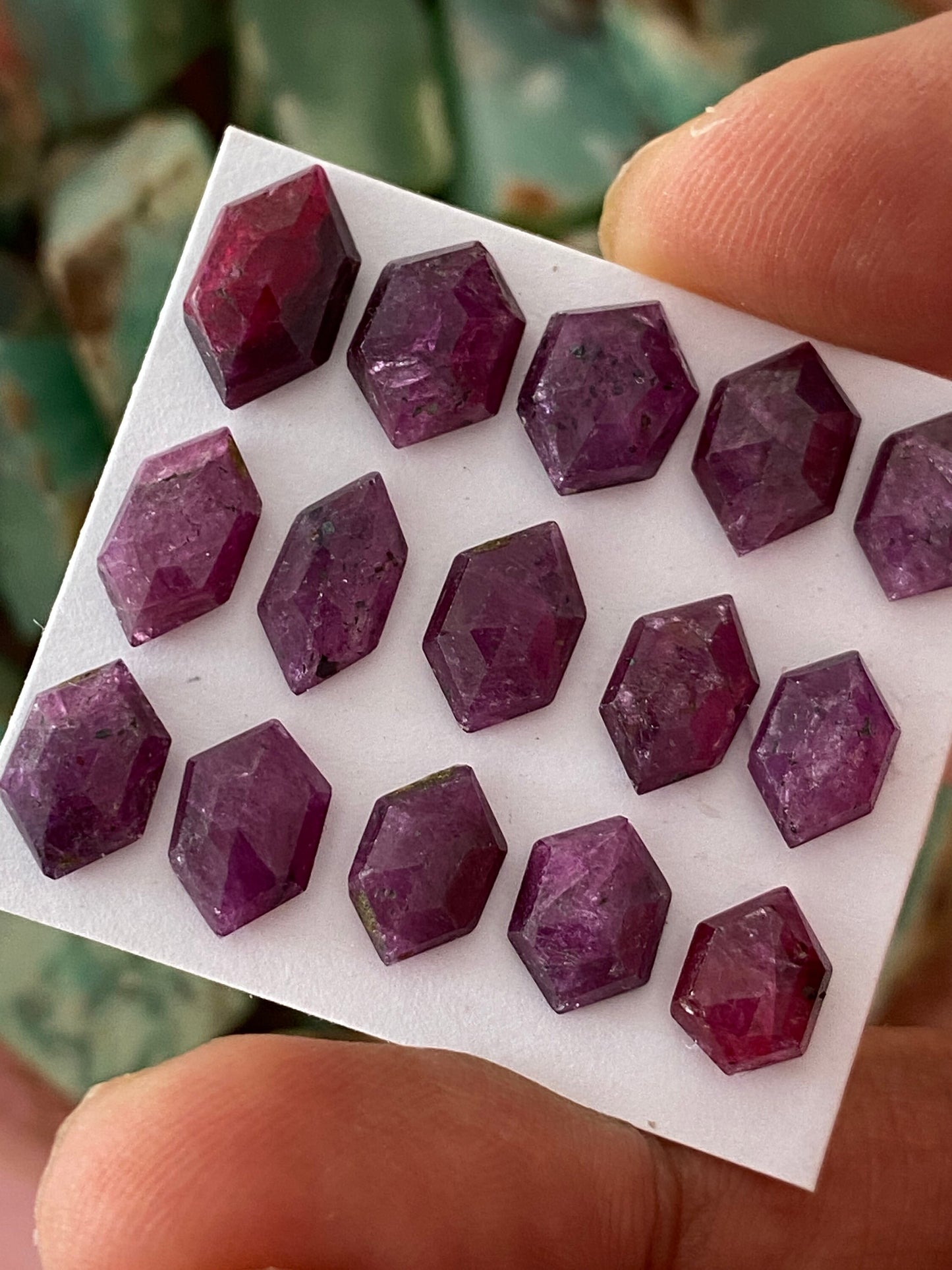 Fascinating Rare Kenya mines ruby hexagon step cut wt 49 cts  pcs 15 size 11.4x6.9mm-14.5x8.7mm ruby stepcut hexagon flatbacks