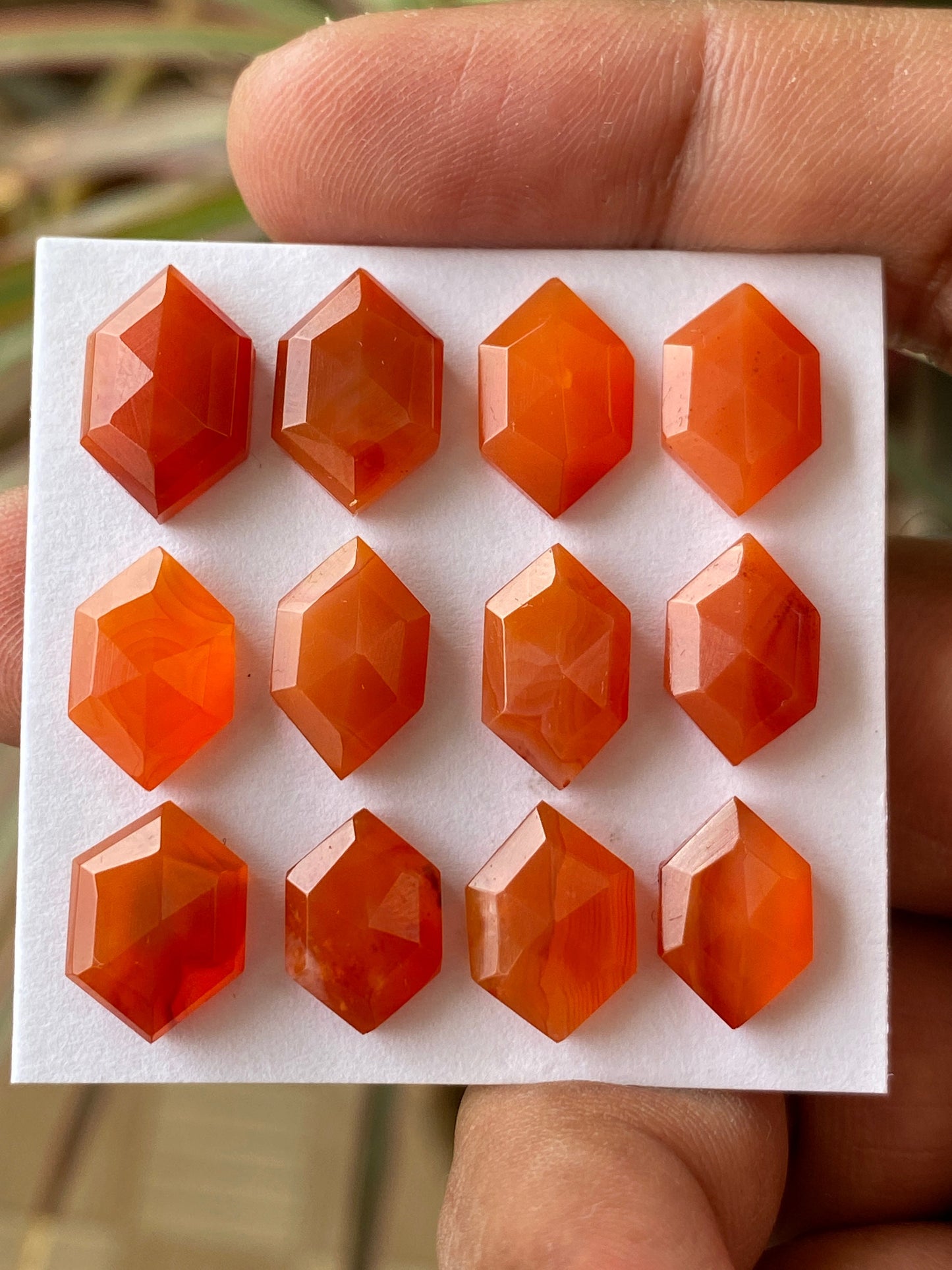 Fascinating carnelian hexagon step cuts wt 42 cts pcs 12 size 12.6x8mm-15.2x9.5mm Carnelian  stepcut hexagon