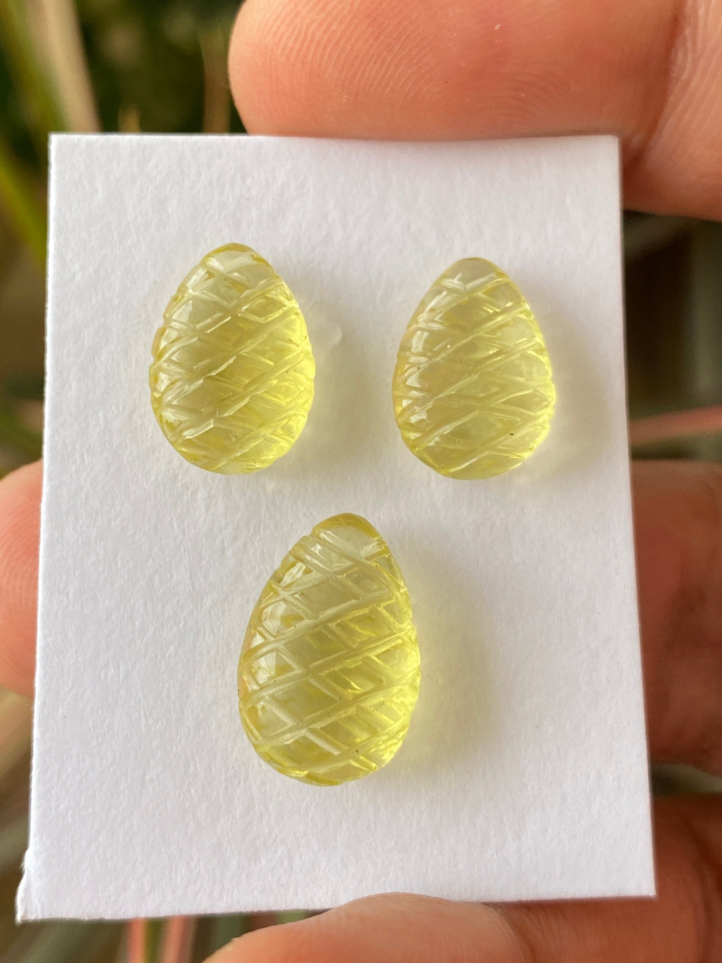 Wow Natural lemon quartz green gold hand carved earring pendant set wt 18 cts pcs 3 size 14x10mm-16x11mm lemon quartz carving gemstone set