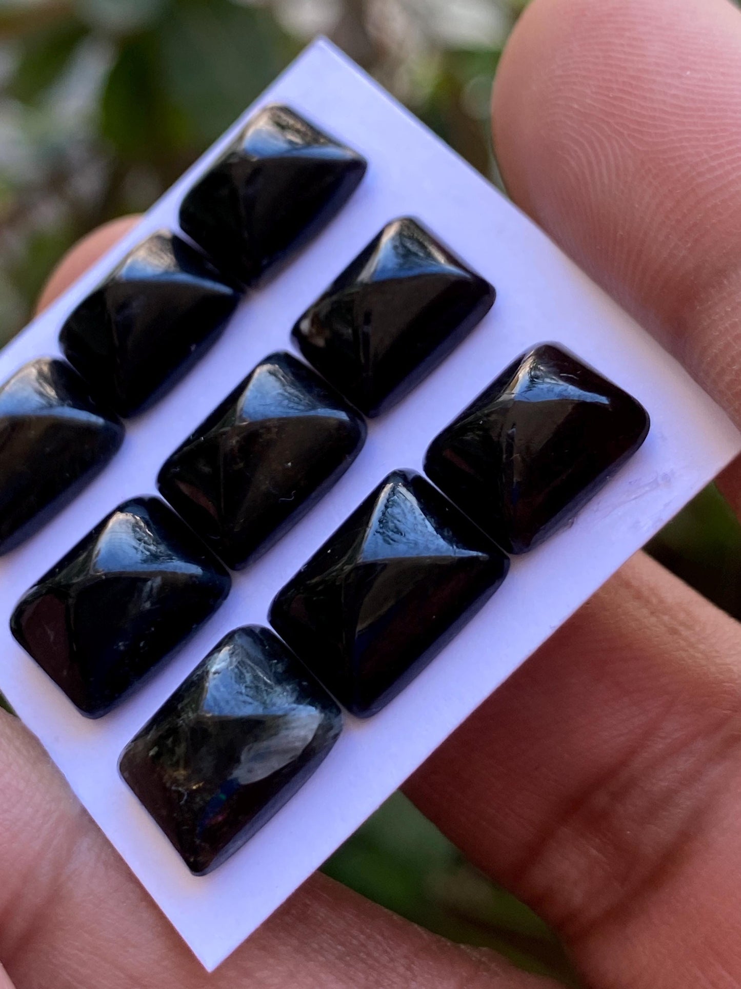 Gorgeous rare Black tourmaline sugar loaf cabochons  wholesale lot wt 45.95 cts pcs 9 size 10.5x8.5mm-11.6x9mm black tourmaline cabochons