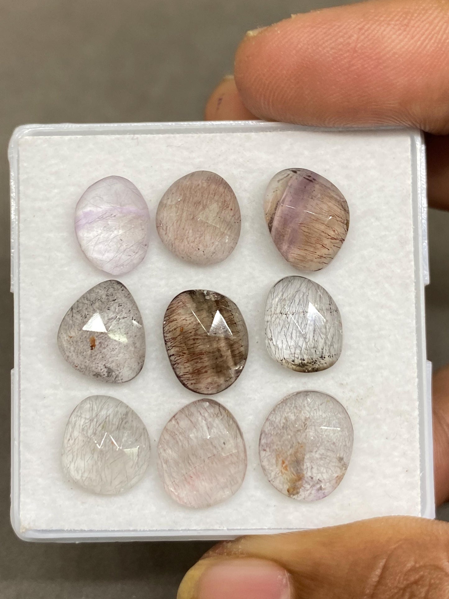 Stunning rare Super seven rosecut amethyst rutile quartz lepidocrocite cacoxenite aaa gems wt 30 carats size 12x10-11.8x9mm pcs 9 rosecut