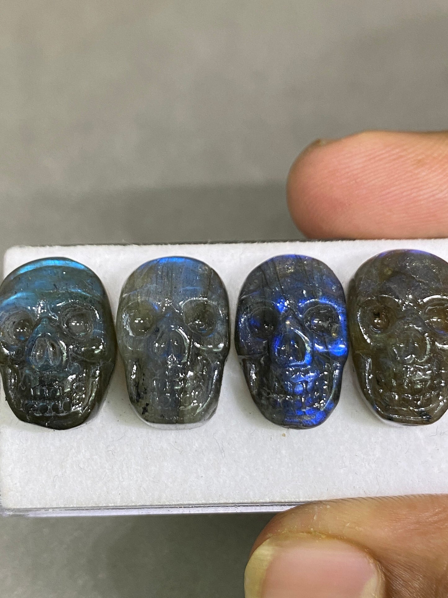 Natural Blue fire labradorite skull face skull carving aaa wt 61 cts pcs 4 size 19x12mm labradorite skull face carving