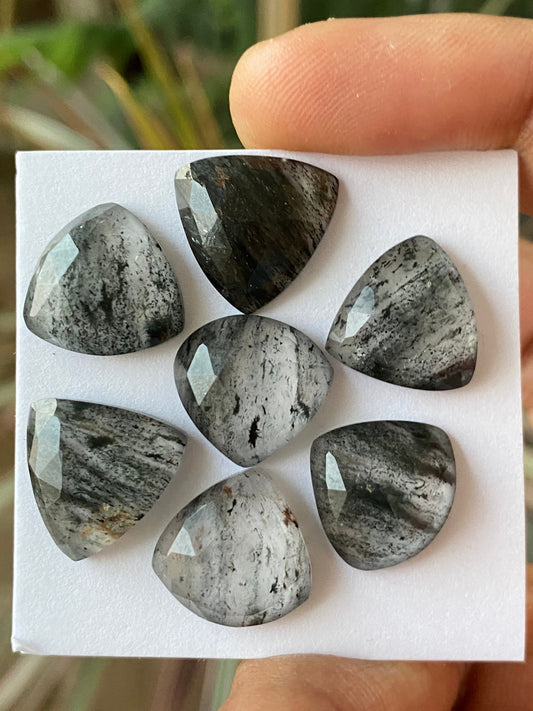 Stunning  Black spots quartz African mines rosecut trillion shape gems zebra quartz size 15mm Pcs 7 wt 51 cts quartz rosecut gems