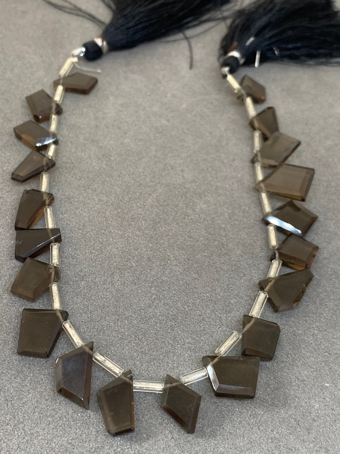 Natural Smokey quartz geometric flats faceted Smokey unusual geometric pointed shape strand inches size  Smokey quartz