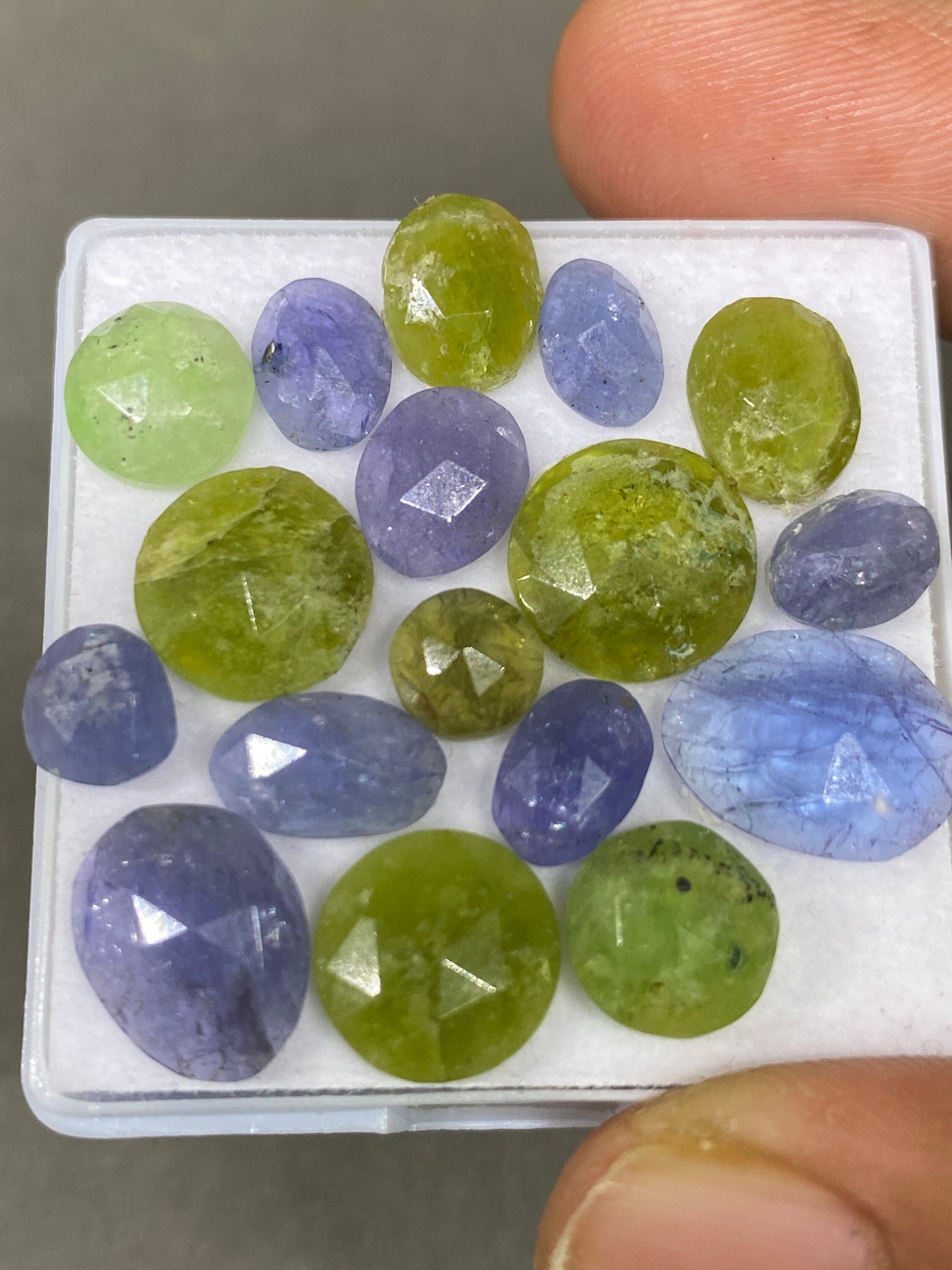 Lovely Rare set tanzanite rosecut Vesuvianite  rosecut flats wt 37 cts size 6.8-13.4x10mm pcs 17 rosecut tanzanites vesonite flatback gems