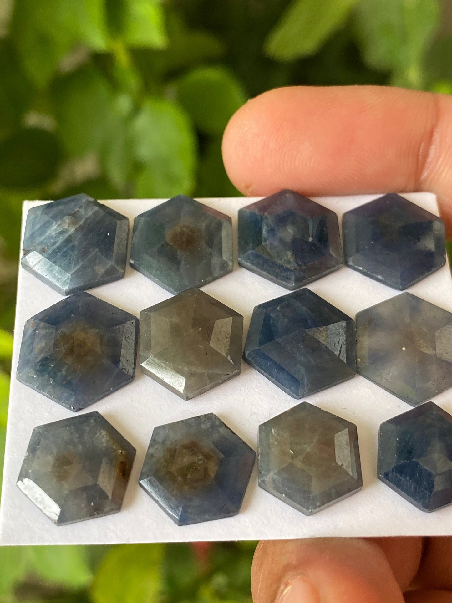 Alluring Rare blue sapphire hexagon step cuts watermelon wt 78.5 cts pcs 12 size 13x11mm-15x13mm blue sapphire stepcut hexagon flatbacks