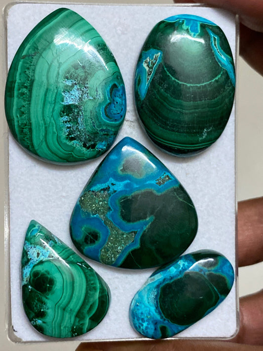 Amazing rare huge malachite chrysocolla cabochons wholesale lot weight 239 carats pcs 5 size flatback gems