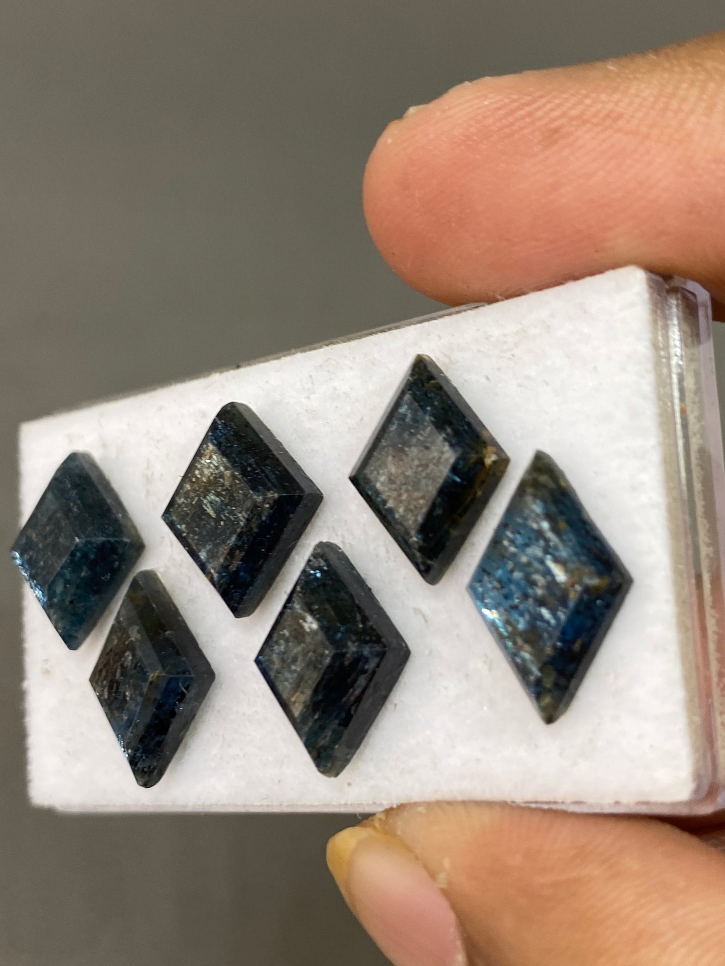 Amazing rare teal kyanite moss diamond shape stepcut flatback nice quality lovely color weight 27 cts pcs 6 size 13.5x10.5mm-14x12mm rosecut