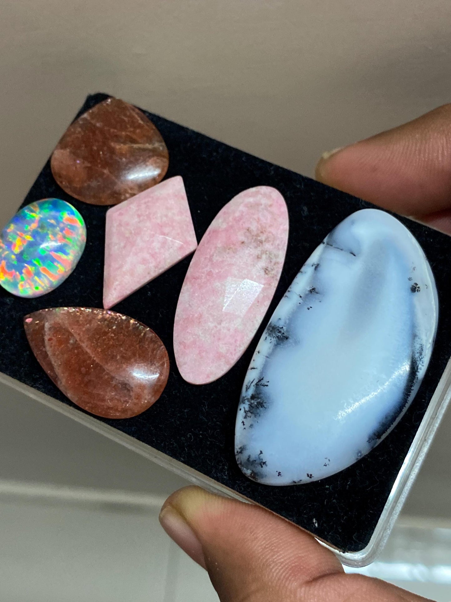 Beautiful rare multi cabochons Thulite rosecut fire opal doublet sunstone dendrite mix stones cabochon pcs 5 wt 127 cts 18x13-49x26mm