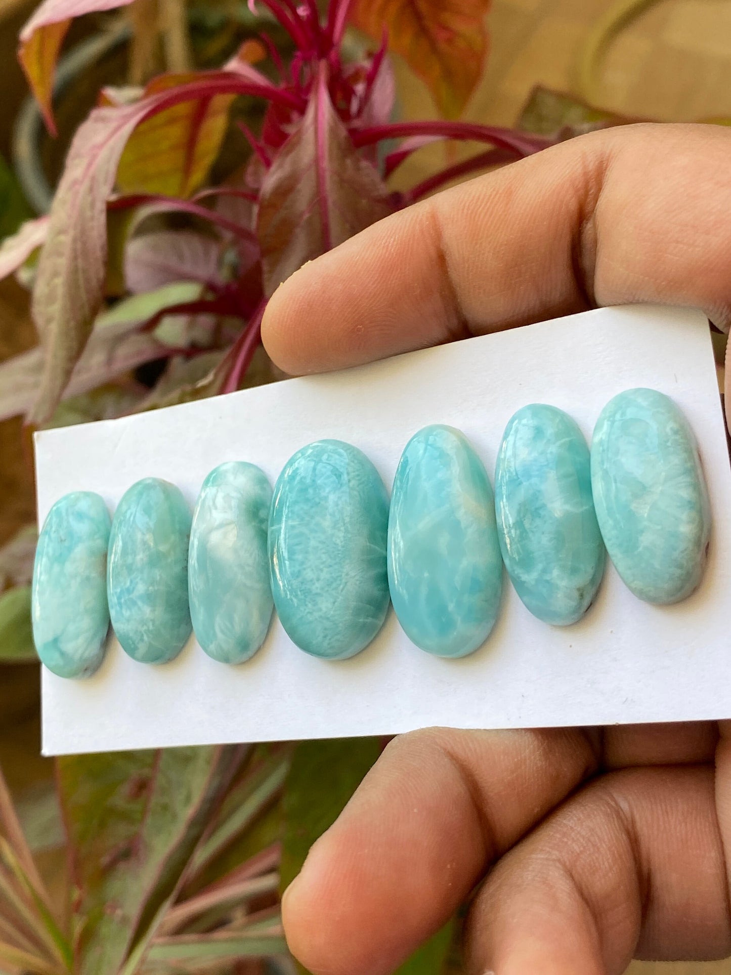 Stunning rare aaa Larimar cabochons bracelet supply ovalish shape  wt 128 carats  pcs 7 size 23x11-26x16mm natural Larimar cabochons