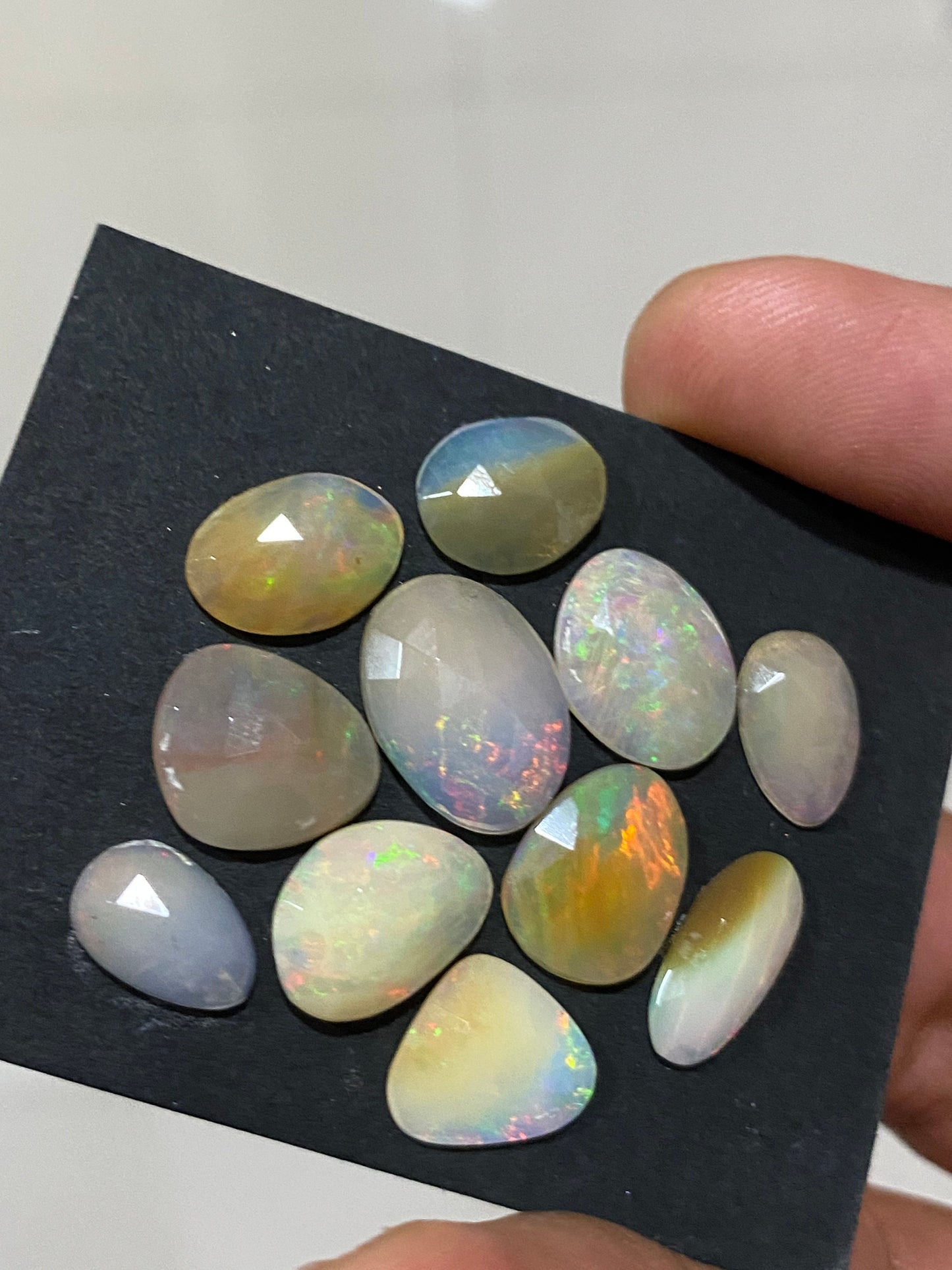 Cute yellow base multi medium fire mix shapes Ethiopian mines opal rosecut wt 12 cts pcs 11 size 10.5x6.5mm-15x11mm opal rosecut