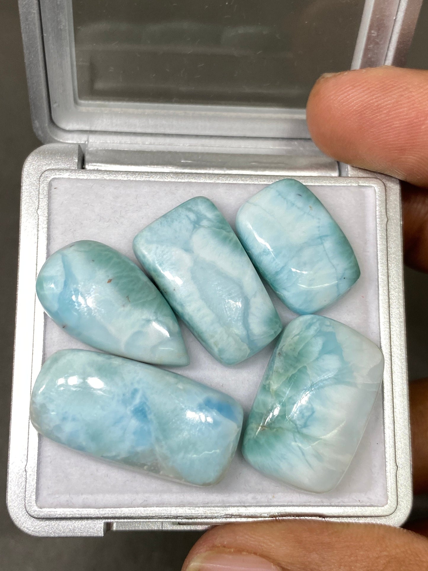 Awesome rare Smooth Larimar cabochons mix shapes  pcs 5 pendant supply wt 95 carats size 19x14-22x13mm natural Larimar cabochons fancy shape