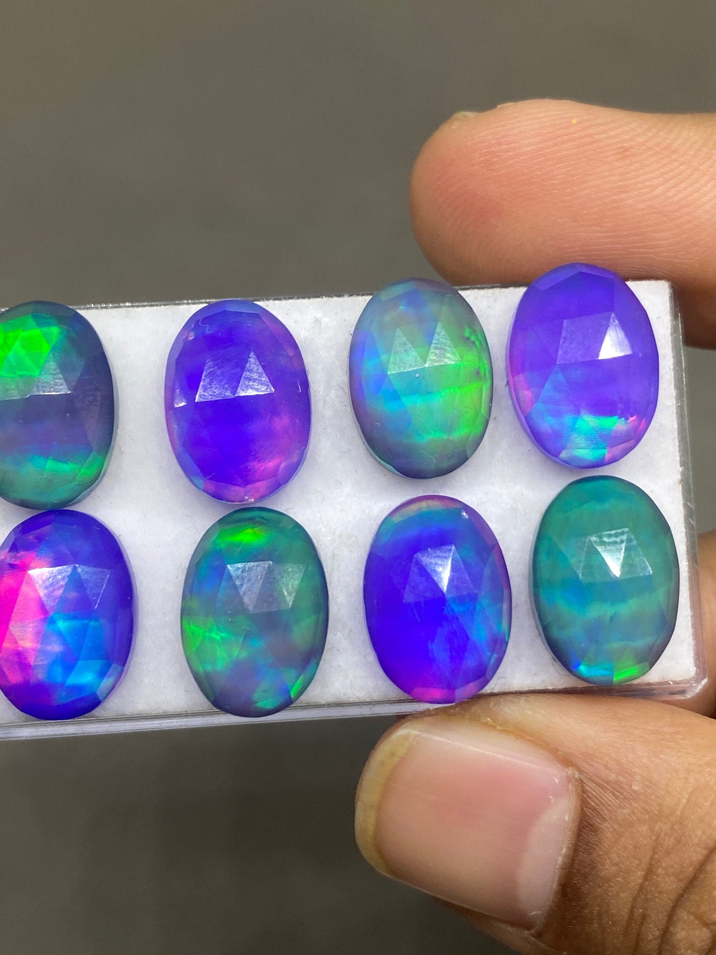 Lovely Purple fire aurora opal and crystal doublet oval rosecut pcs 8 wt 43 carats big size 14x10mm ring pendant  auroral opal