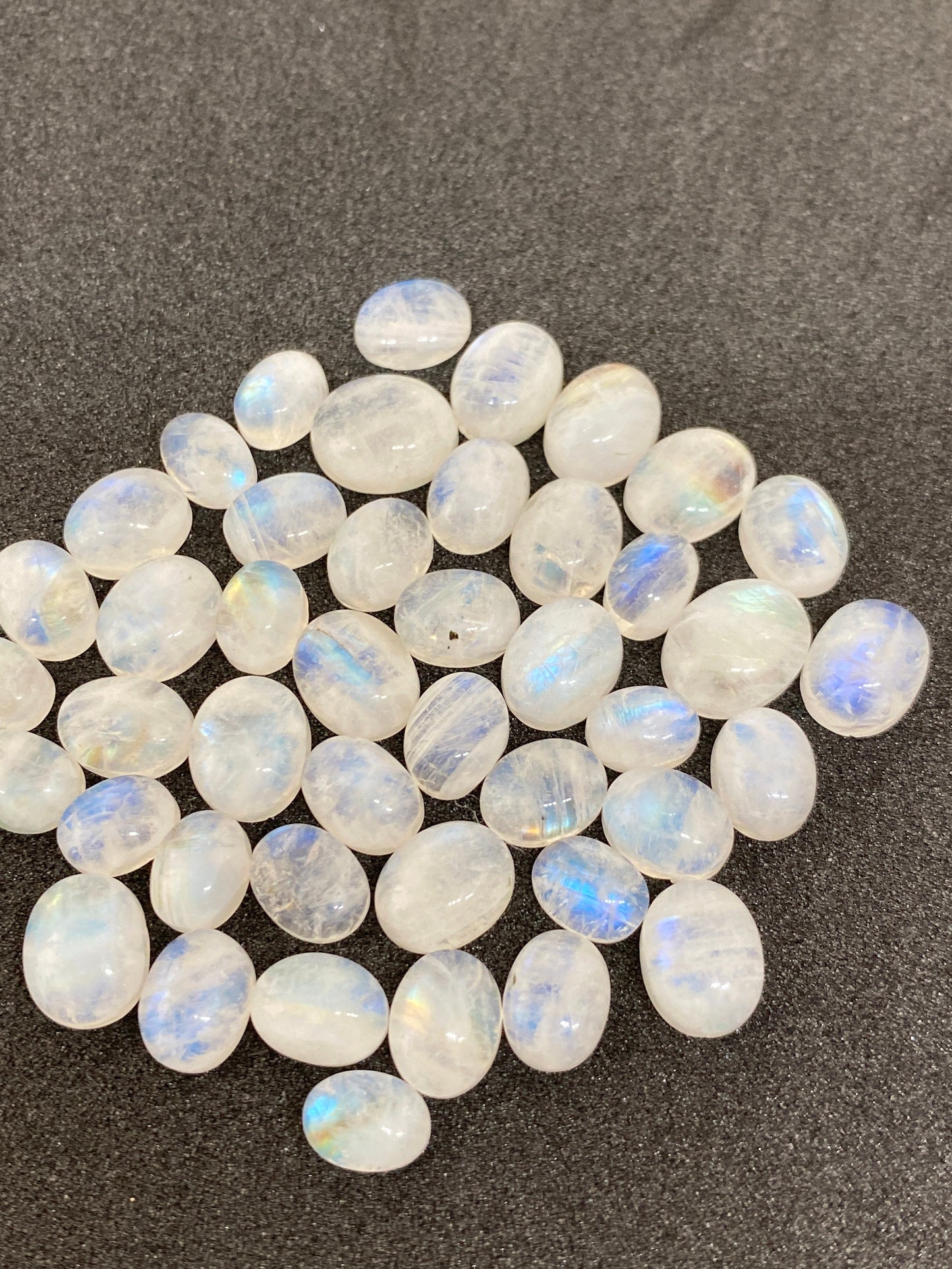 Stunning  fire rainbow moonstone oval cabochons lot size 6-9mm lovely fire rainbow moonstone