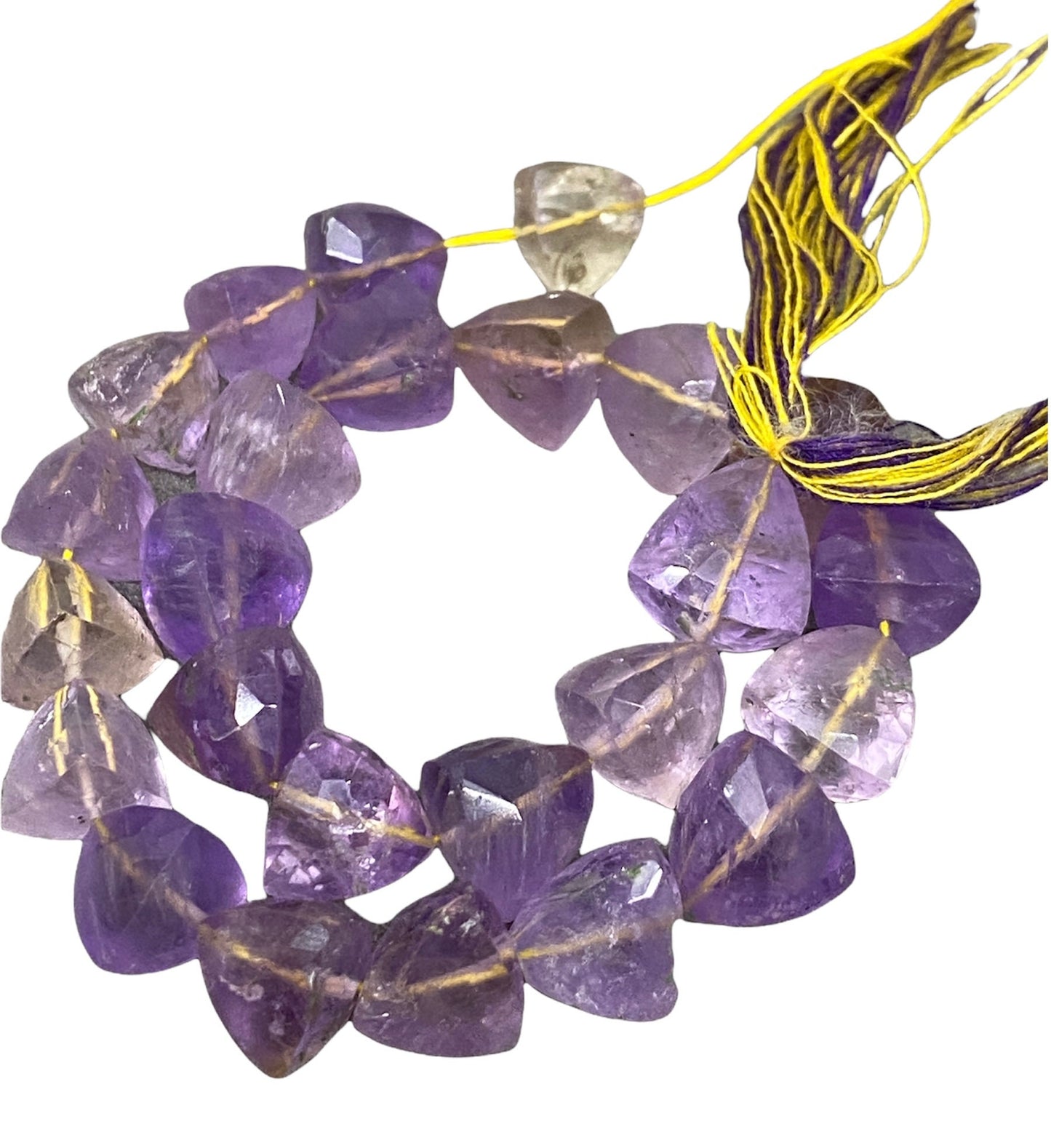 Natural amethyst faceted trillion beads Natural ametrine beads wt carats size mm length  natural ametrine