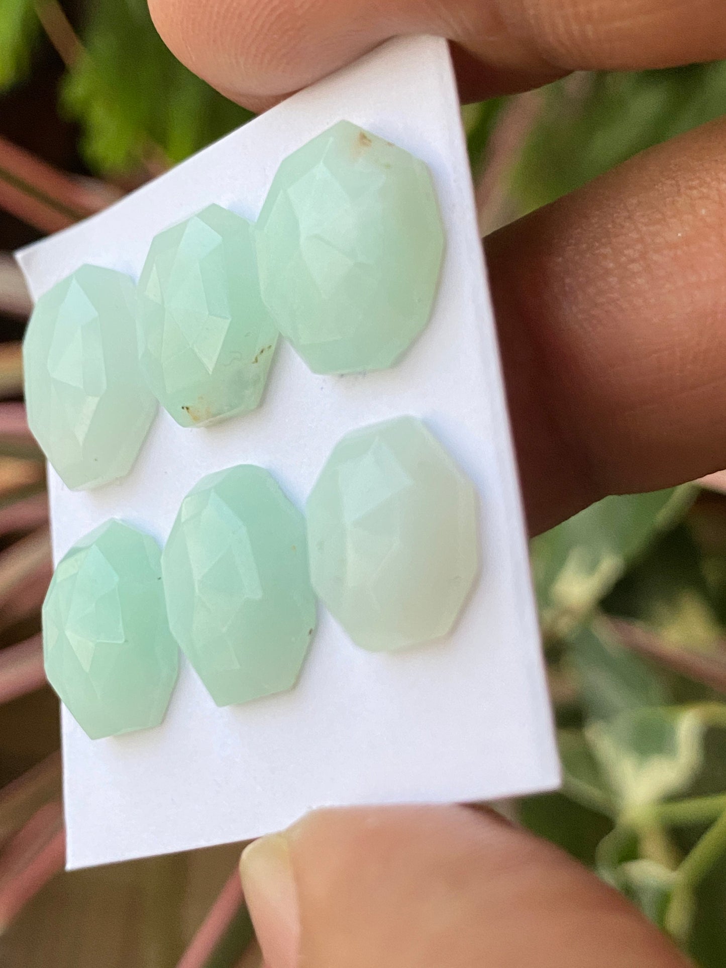 Nice rare mint green chrysoprase rosecut geometric oval shape pcs 6 wt 24 cts size 12x10mm-15x11mm rosecut chrysoprase round