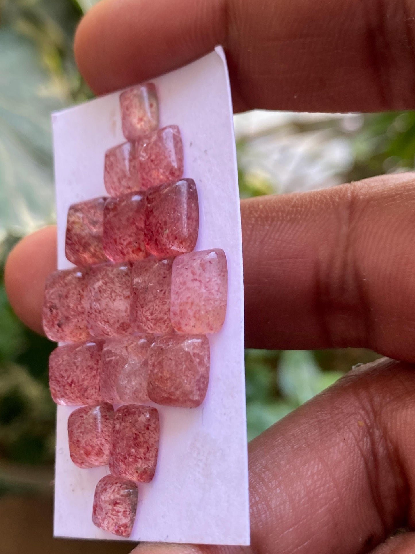 Gorgeous rare strawberry quartz sugar loaf cabochons  weight 35 cts pcs 16 size 6.9x5.4mm-9.3x7.4mm pink quartz sugarloaf cabcohon