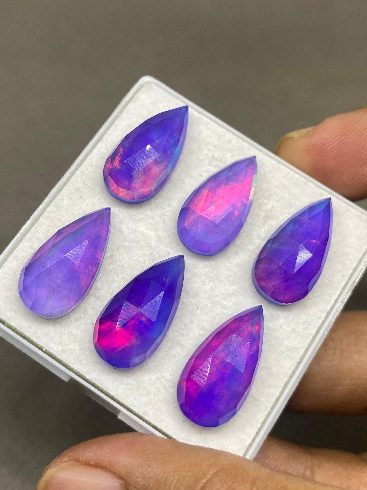 Attractive purple aurora opal and crystal doublet rosecut pear pcs 6 wt 48 carats  size 20x10mm ring pendant earring supply Aurora opal