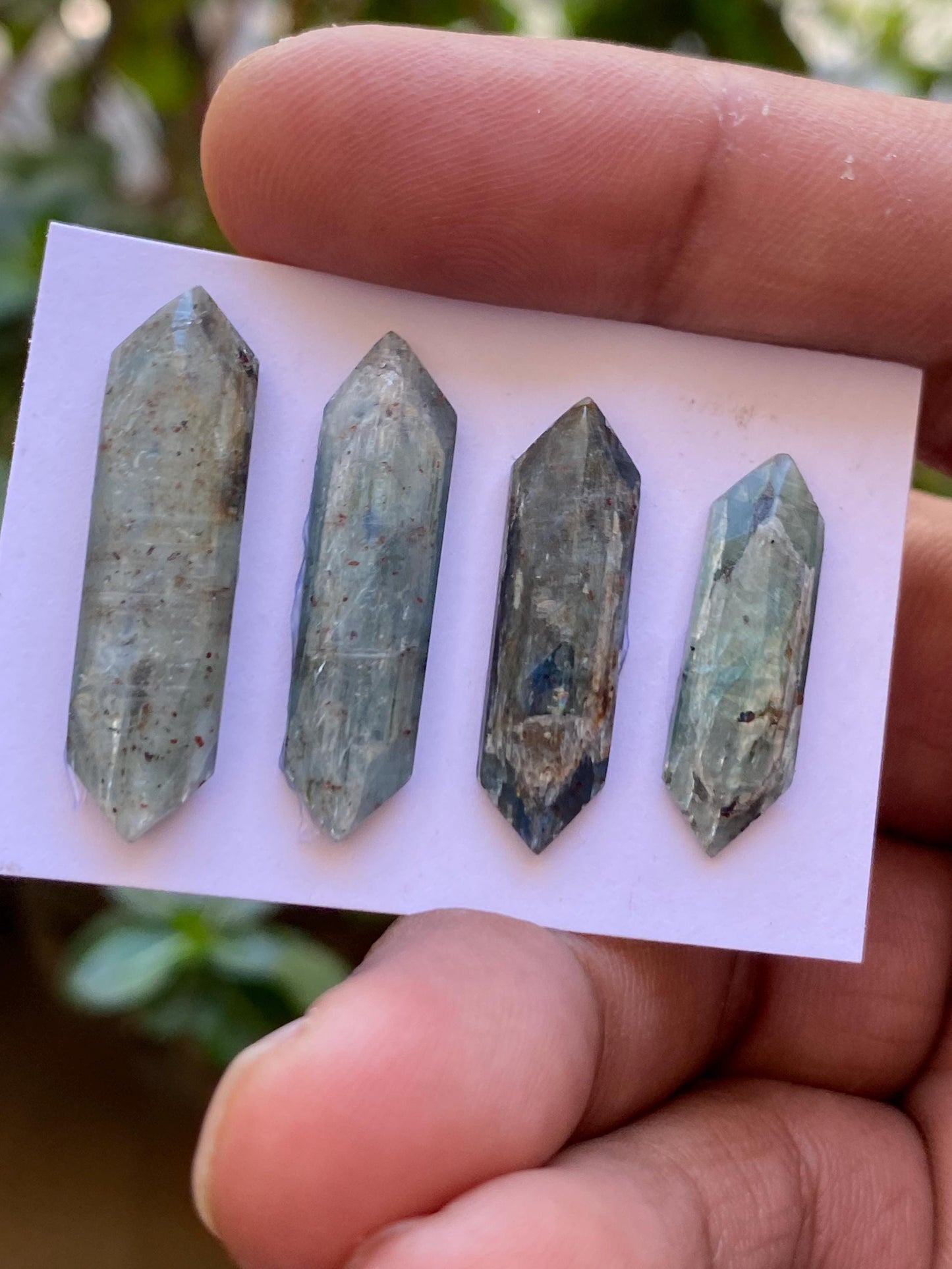 Stunning rare moss pale teal kyanite hexagon stepcut flatback amazing quality  weight 37 carats pieces 4 size 23x7mm-31x8mm rosecut