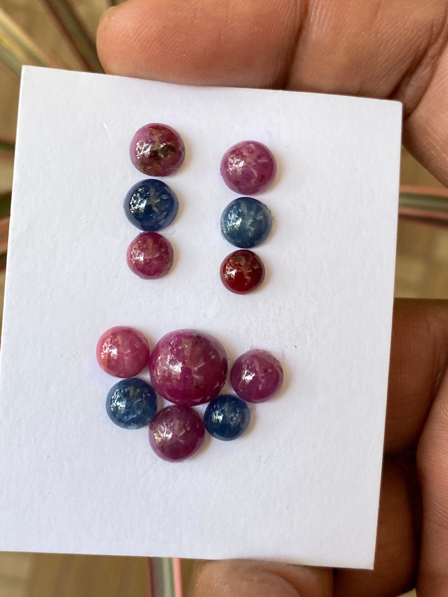 Alluring rare blue sapphire ruby round cabochons earrings supply pcs 12 wt 28 cts size 5.9mm-9.8mm natural unheated untreated cabochons