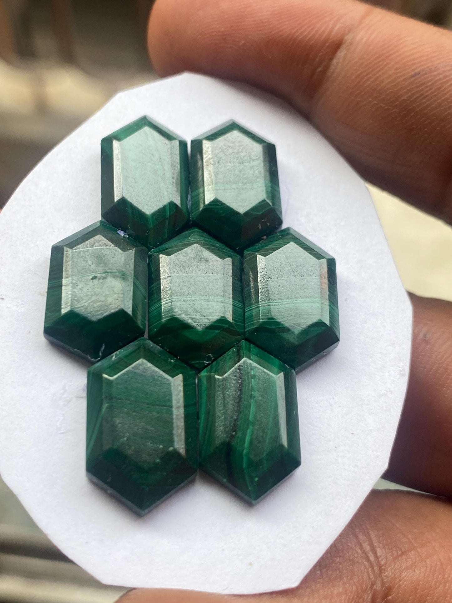 Malachite hexagon tablet cut mirror wholesale lot weight 68 carats pcs 7 size 18x10mm flatback gems malachite hexagon