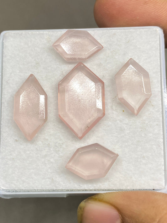 Cute rare rose quartz hexagon mirror cut weight 32 cts pcs 6 size 15x9-23x12mm rose quartz stepcut hexagon