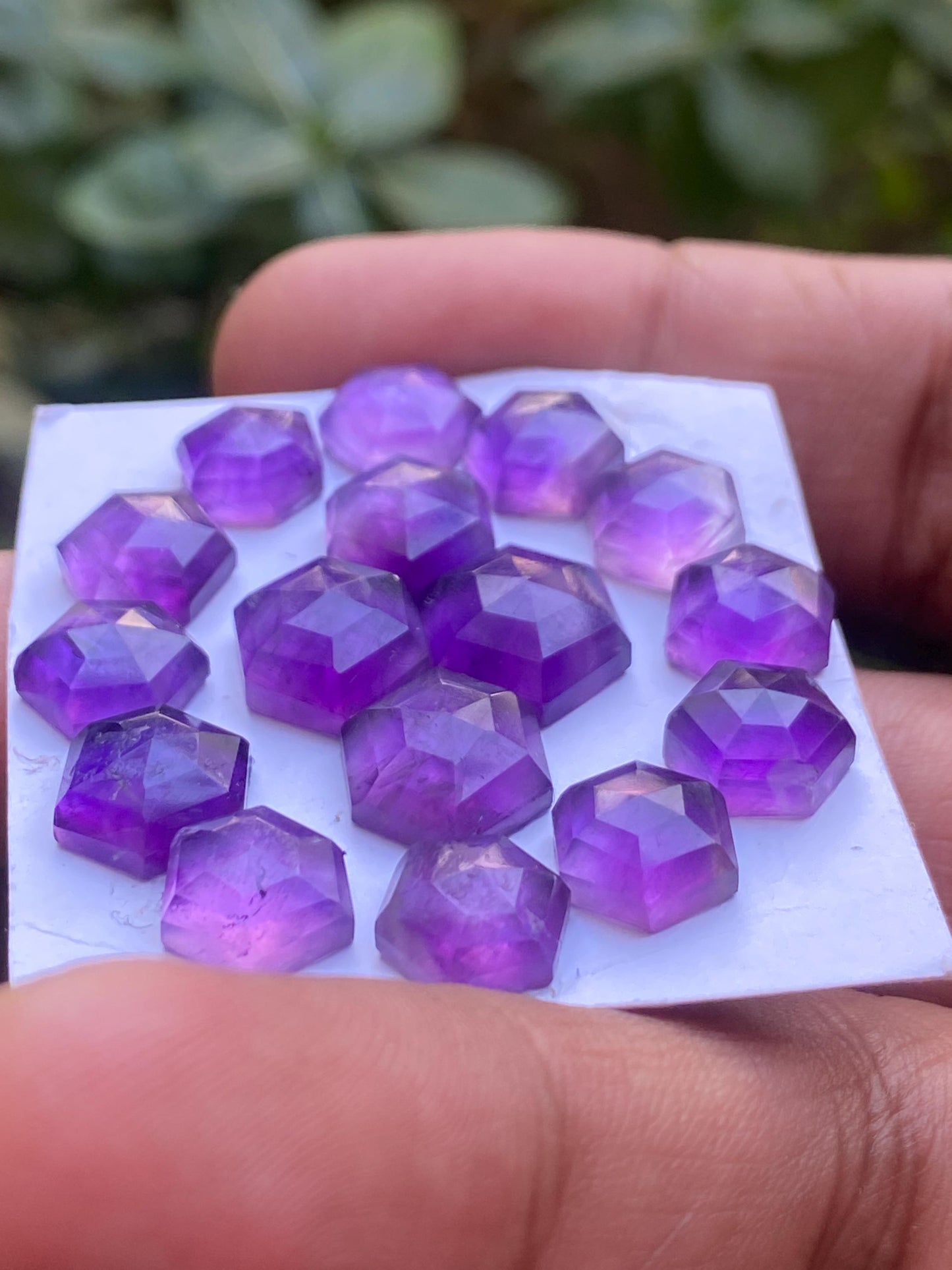 Stunning amethyst hexagon stepcut gems weight 48 carats pcs 16 size 9.8x8mm-12x10mm amethyst hexagon stepcut gems