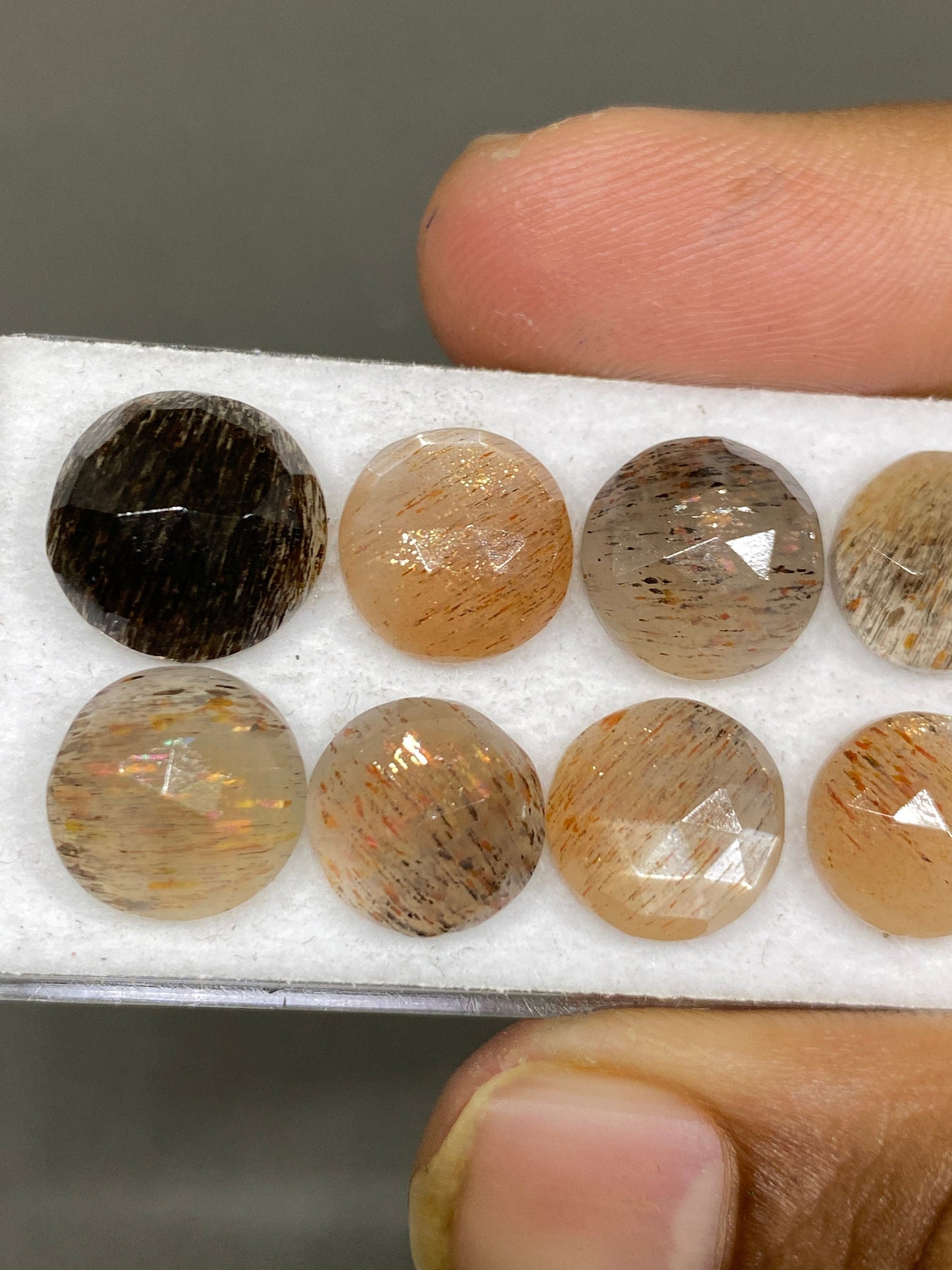 Gorgeous rare  rainbow lattice rutile moonstone round rose cut wt 30 cts pcs 8 size 10mm-12mm rutile rainbow lattice rutile moonstone