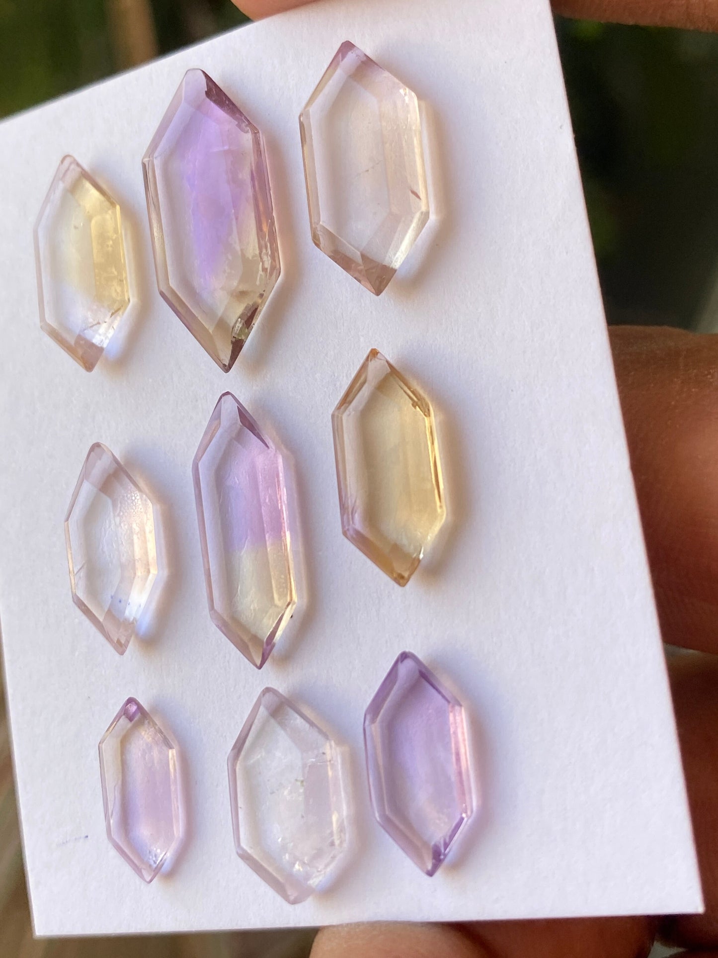 Nice ametrine hexagon mirror cut big size aaa quality  wt  30 cts   pcs 9 size 13.5x5.8mm-23x10mm Amethyst citrine mirror cut hexagon