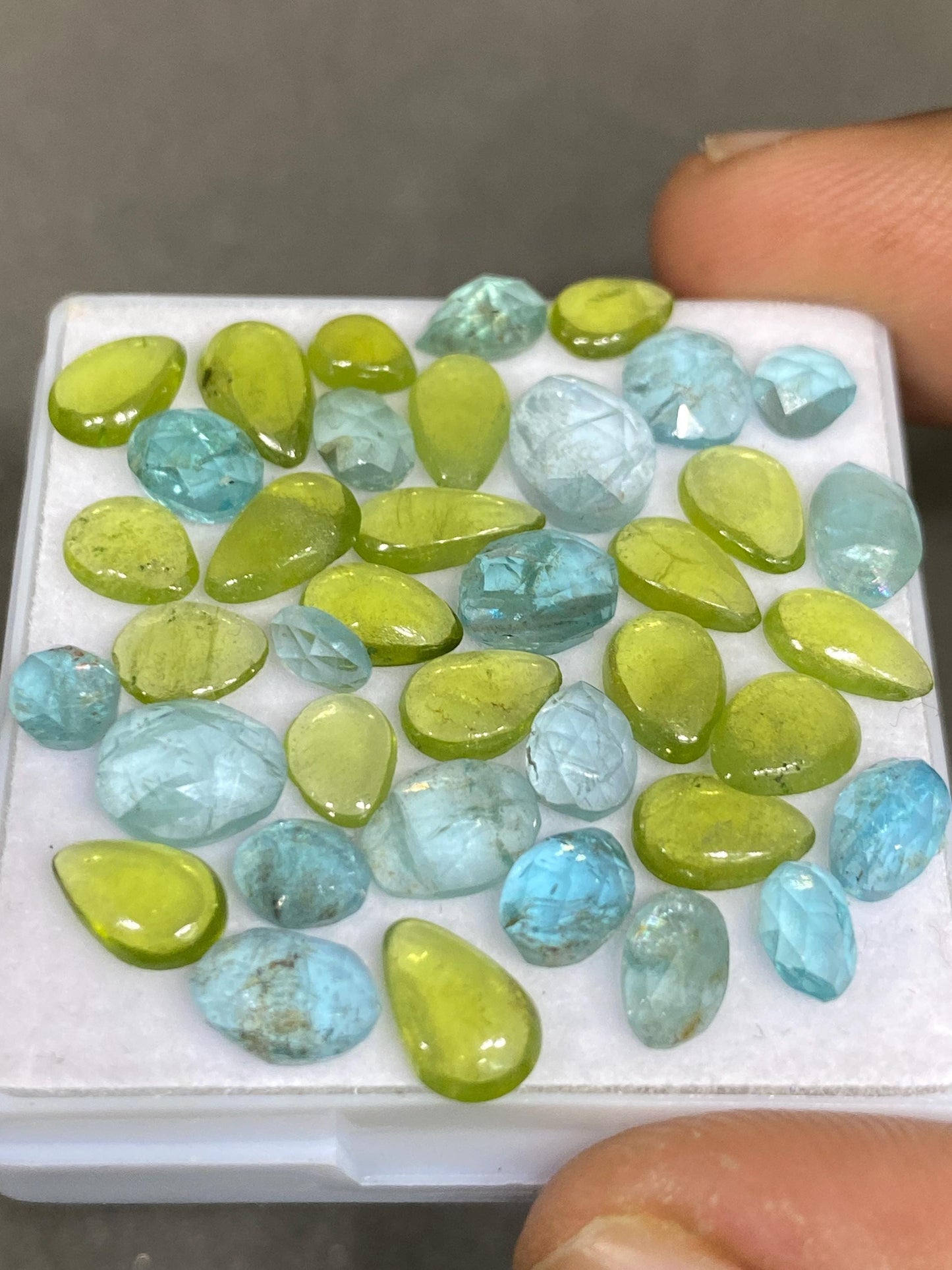 Dazzling rare apatite rosecut  peridot Fine quality cabochons   pcs 39 wt 27.50 carats Size mix 5x3-8x6.8mm gemstone cabochons flat