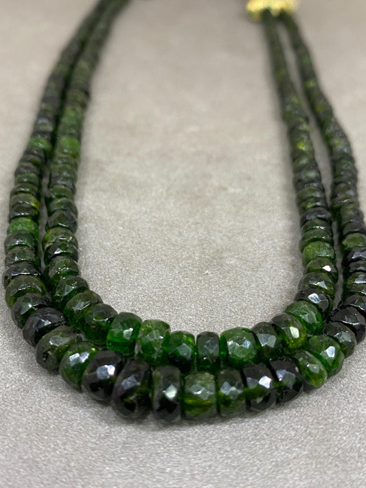 Rare chrome diopside faceted beads rare necklace weight 165 cts size 4mm-7.5mm  length 12.5 and 13.5 inches