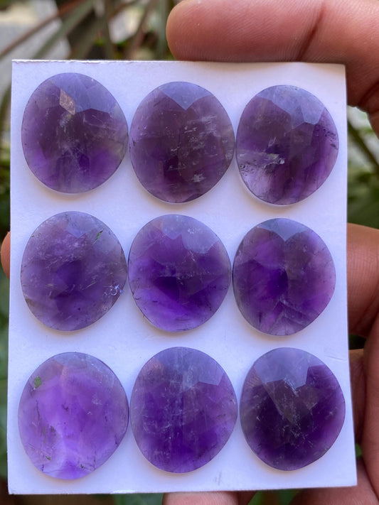 Eye catching amethyst rosecut flatback gems weight 123 carats pcs 9 size 22x20mm rosecut amethyst