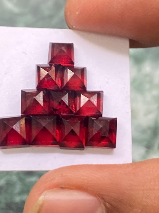 Wow Red garnet square step cuts aaa quality wt 14.20 cts pcs 10 size 5mm-6mm red  garnet stepcut squares