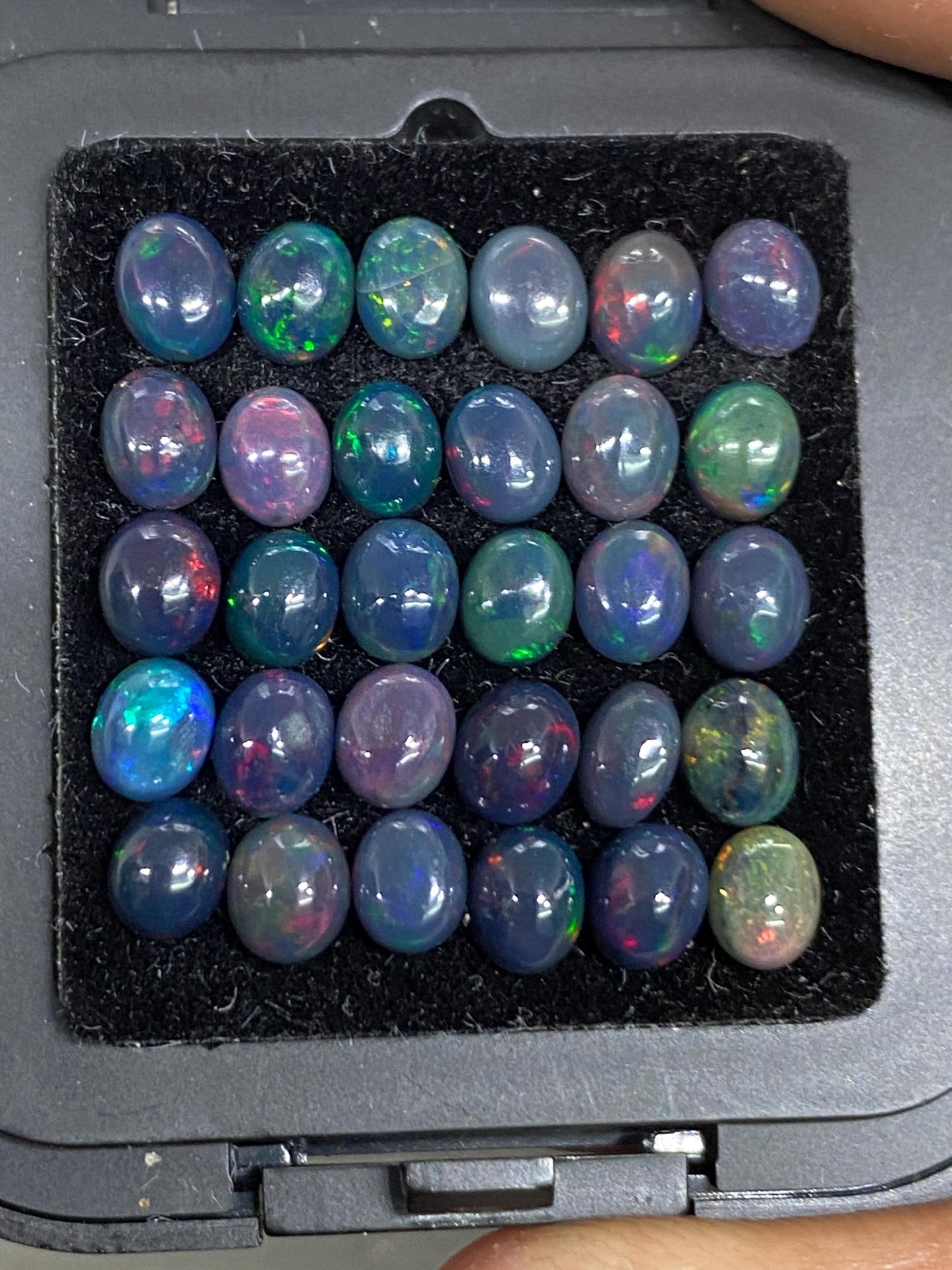 Black opal (smoked) Natural Fire opal cabochons lot size wt 6.55 cts size 4.8x4-5x4mm pcs 30 opal cabochon fire black opals cabochons